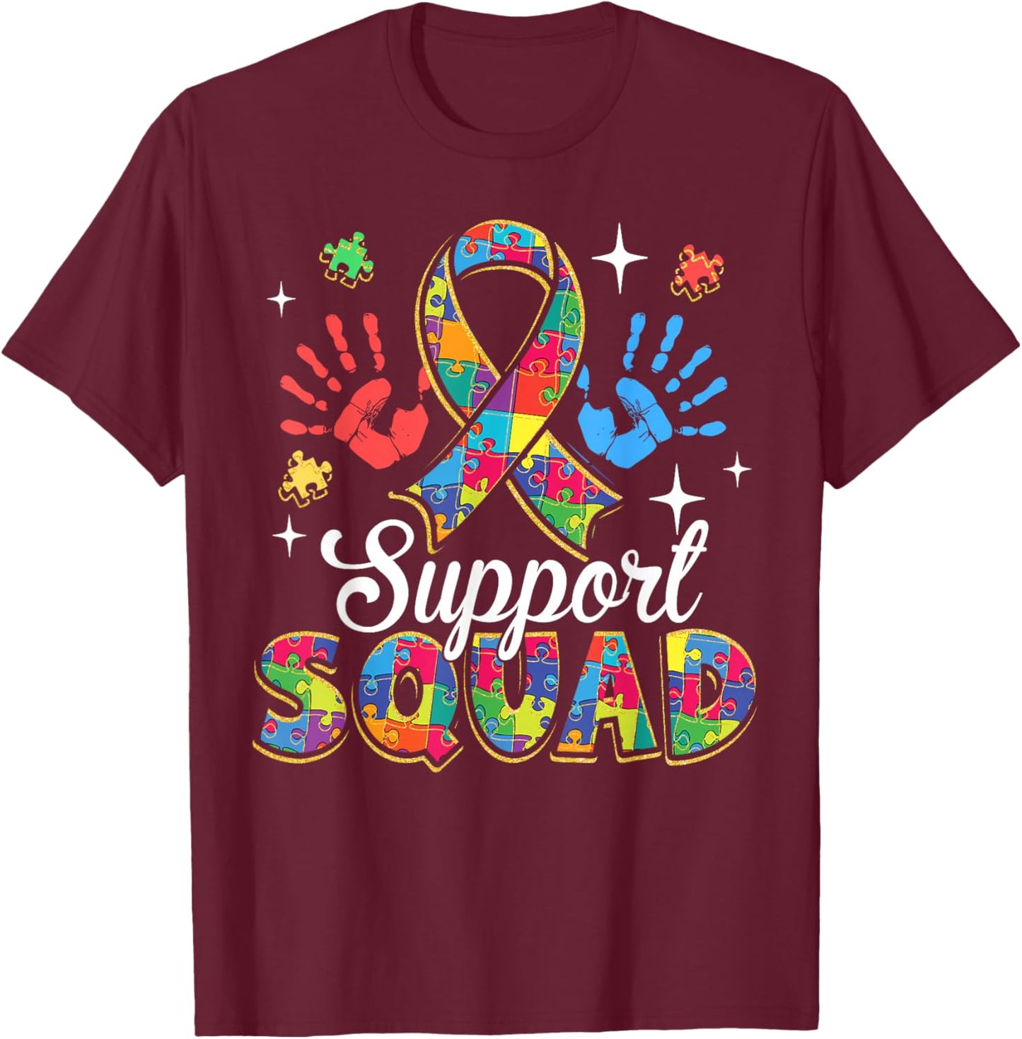 Autism Awareness Autism Support Squad Family T-Shirt - T-Shirt | Maroon