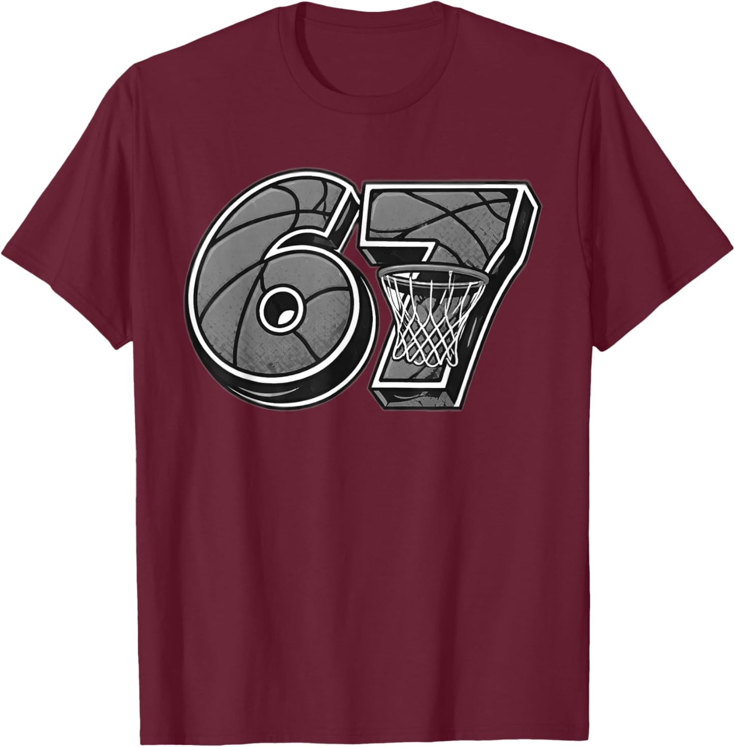 Meme Basket Six Seven 6-7 Noir Blanc drôle T-Shirt - T-Shirt | Maroon