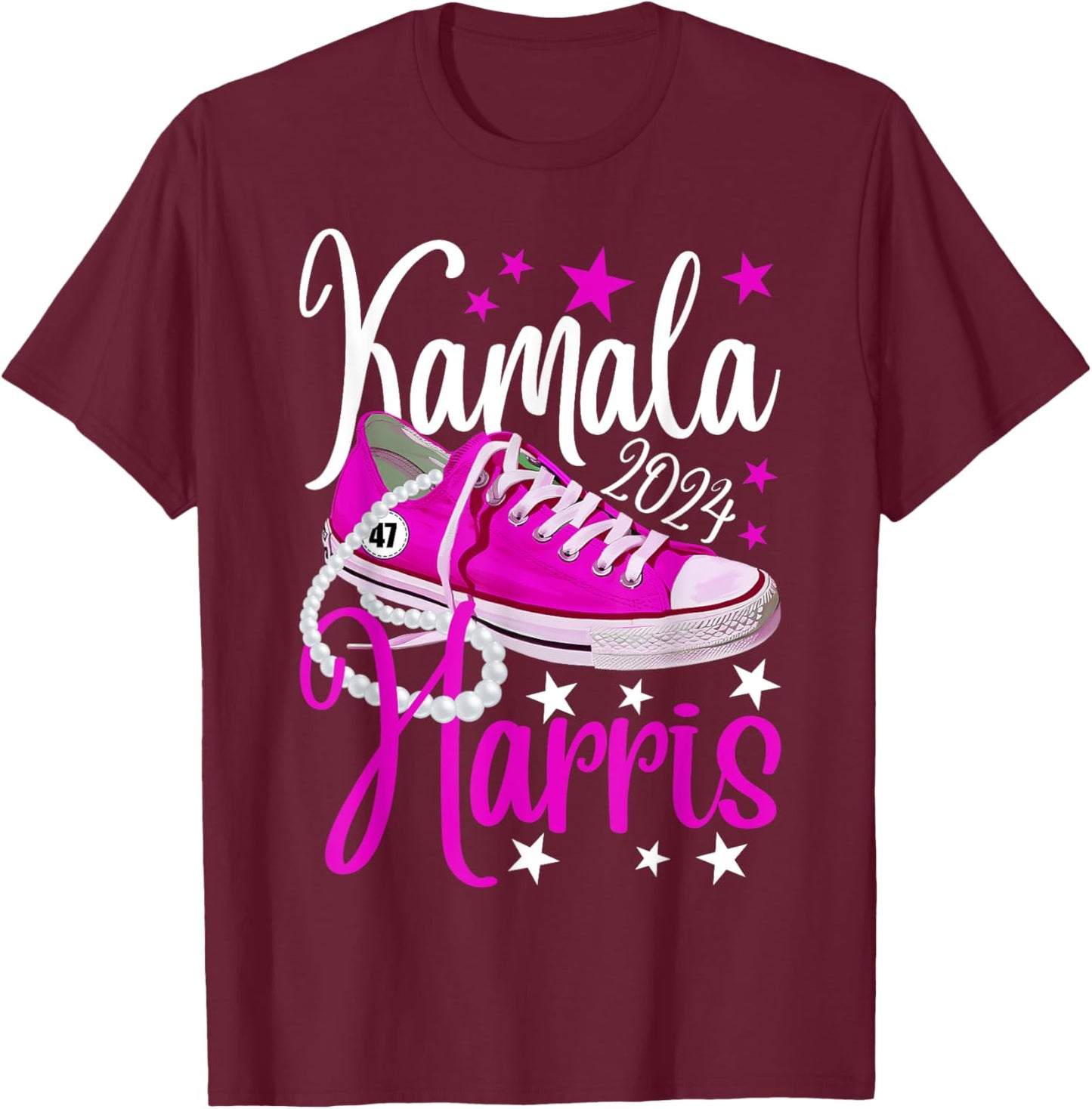 Kamala Harris 2024 For USA President 47th Chucks And Pearls T-Shirt - T-Shirt | Maroon