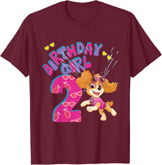 Official Paw Patrol Skye Jumping Birthday Girl Age 2 T-Shirt - T-Shirt | Maroon