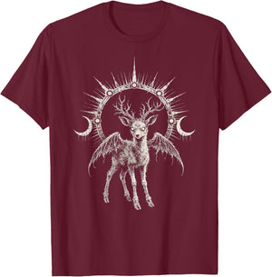 Deer Fawn Third Seeing Eye Esoteric Alt Wings Goth Aesthetic T-Shirt - T-Shirt | Maroon