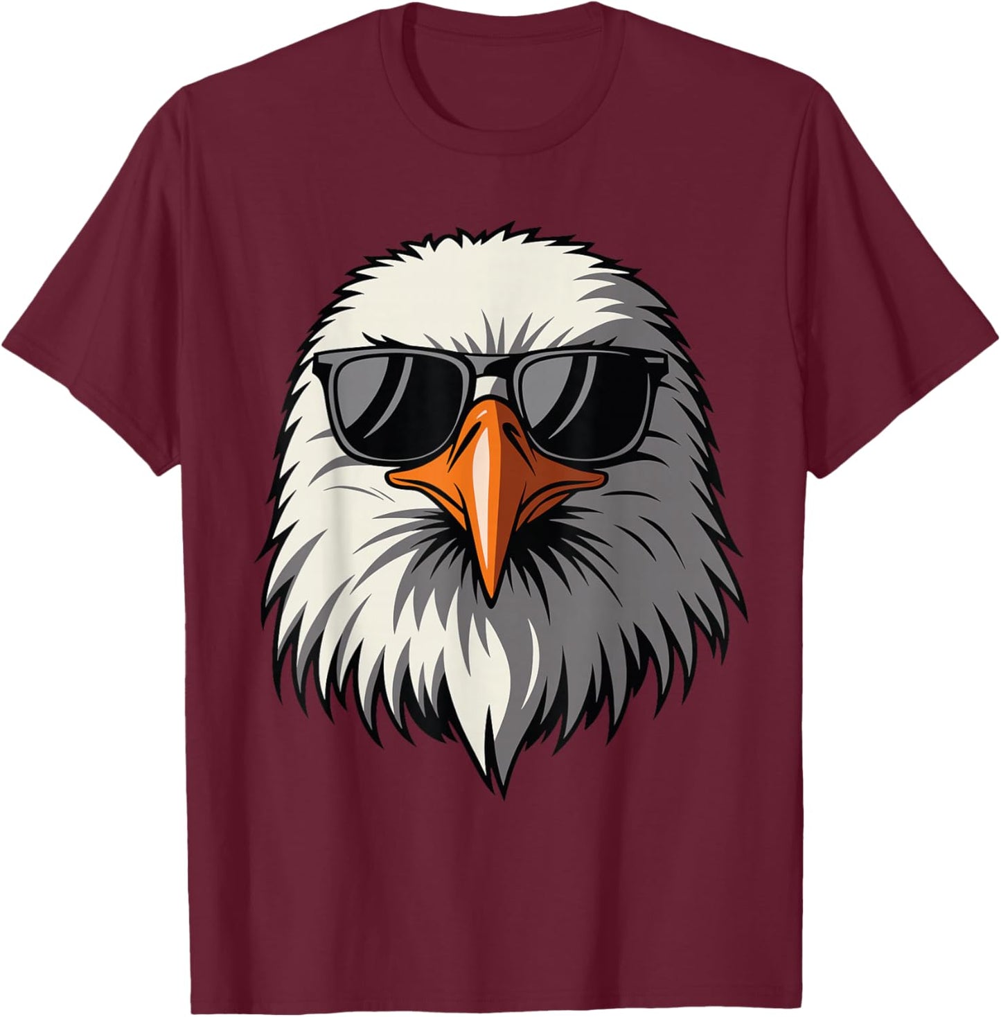 Bald Eagle in Sunglasses Men Women Funny Eagle Graphic Art T-Shirt - T-Shirt | Maroon