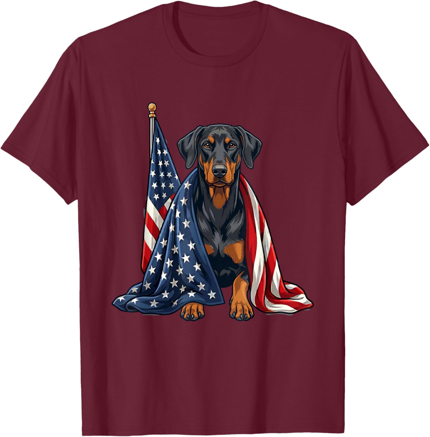 Patriotic Doberman 4th of July Dog USA Flag T-Shirt - T-Shirt | Maroon