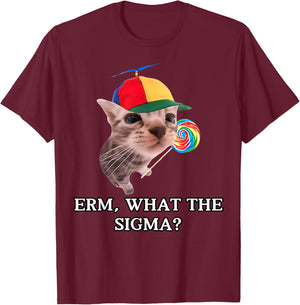 Erm What Sigma Cat Meme Funny Memes Internet Memes Joke T-Shirt - T-Shirt | Maroon