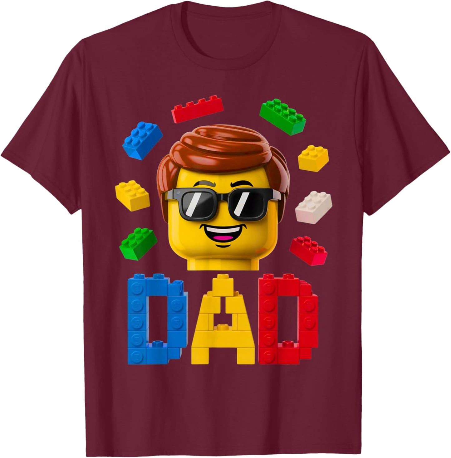 Family Dad Master Builder Building Bricks Blocks Fathers Day T-Shirt - T-Shirt | Maroon