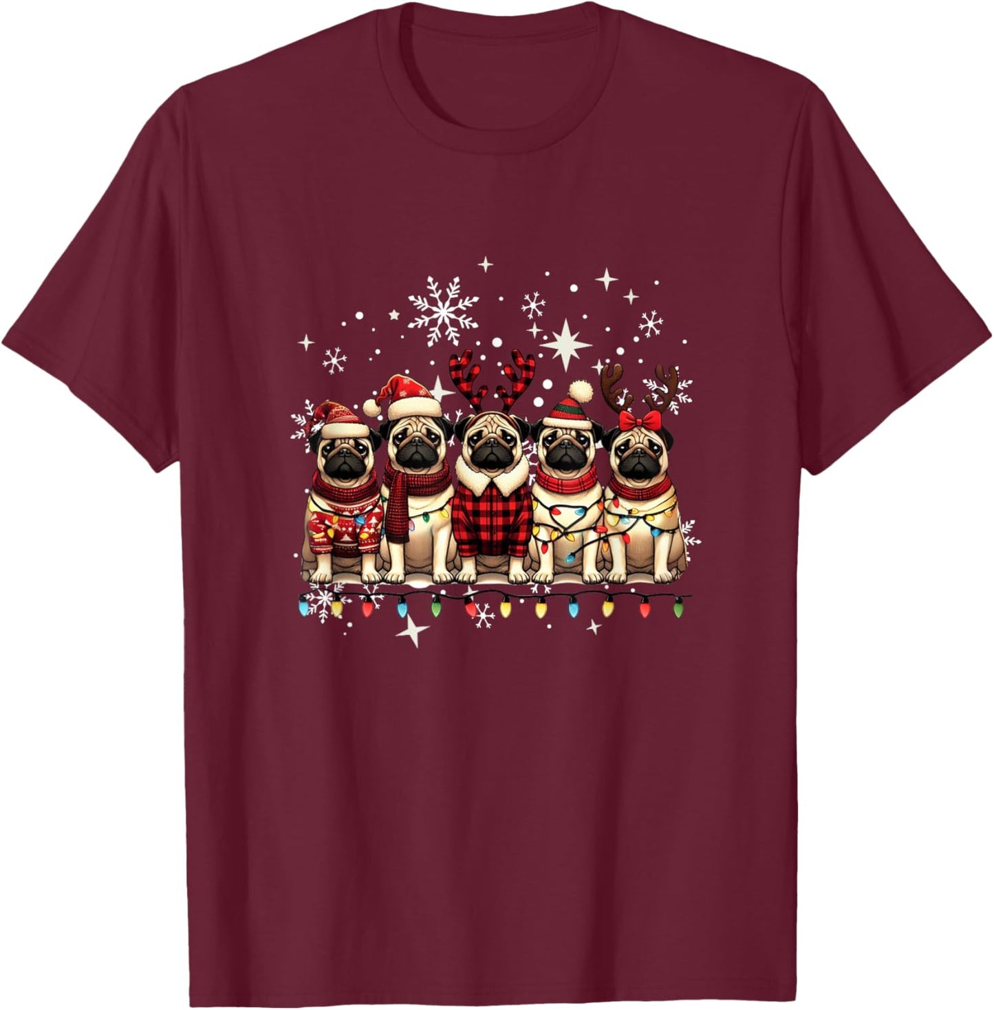 Pug Christmas Pugs Xmas Pug Lover T-Shirt - T-Shirt | Maroon