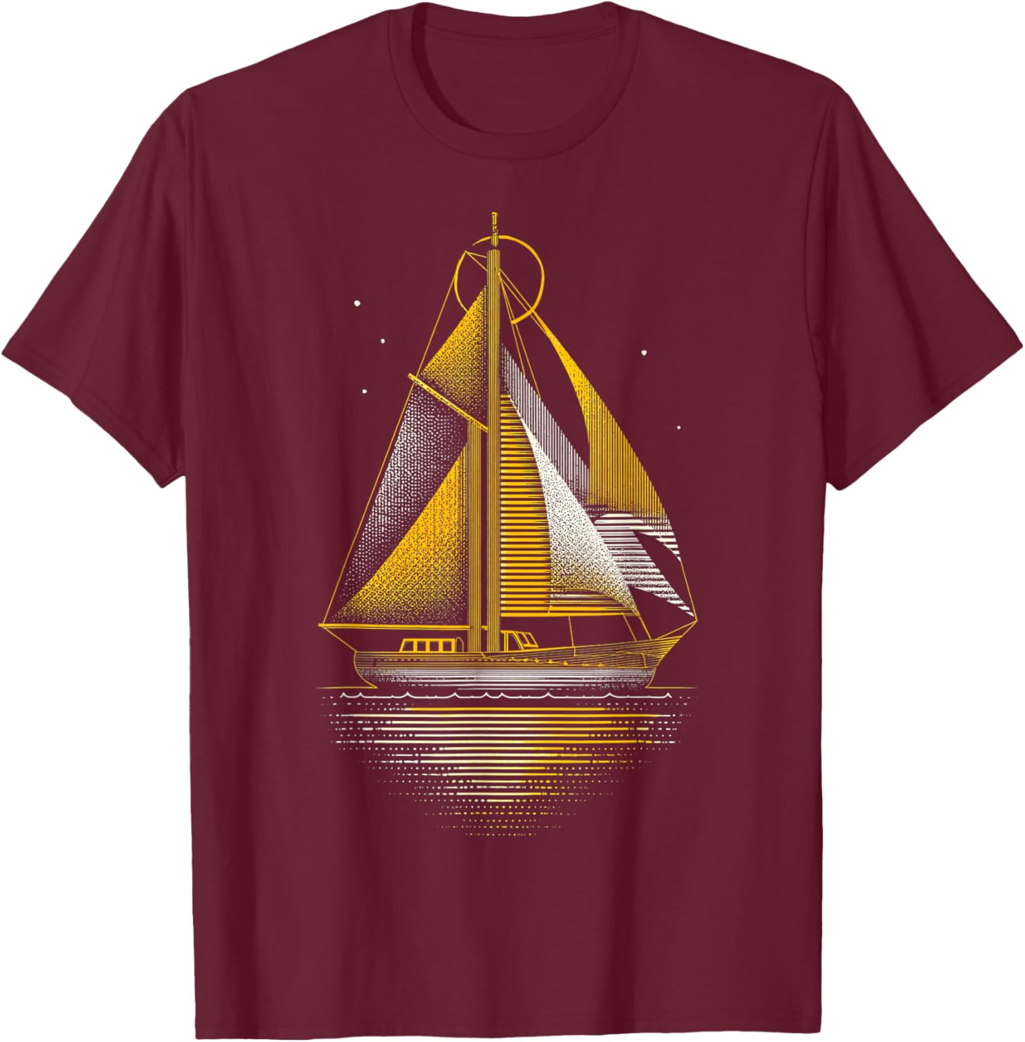 Yellow White Nautical Vintage Boat Line Graphic T-Shirt - T-Shirt | Maroon