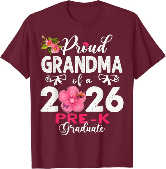 Proud Grandma of 2026 Pre-K Graduate Mothers Day Graduation T-Shirt - T-Shirt | Maroon