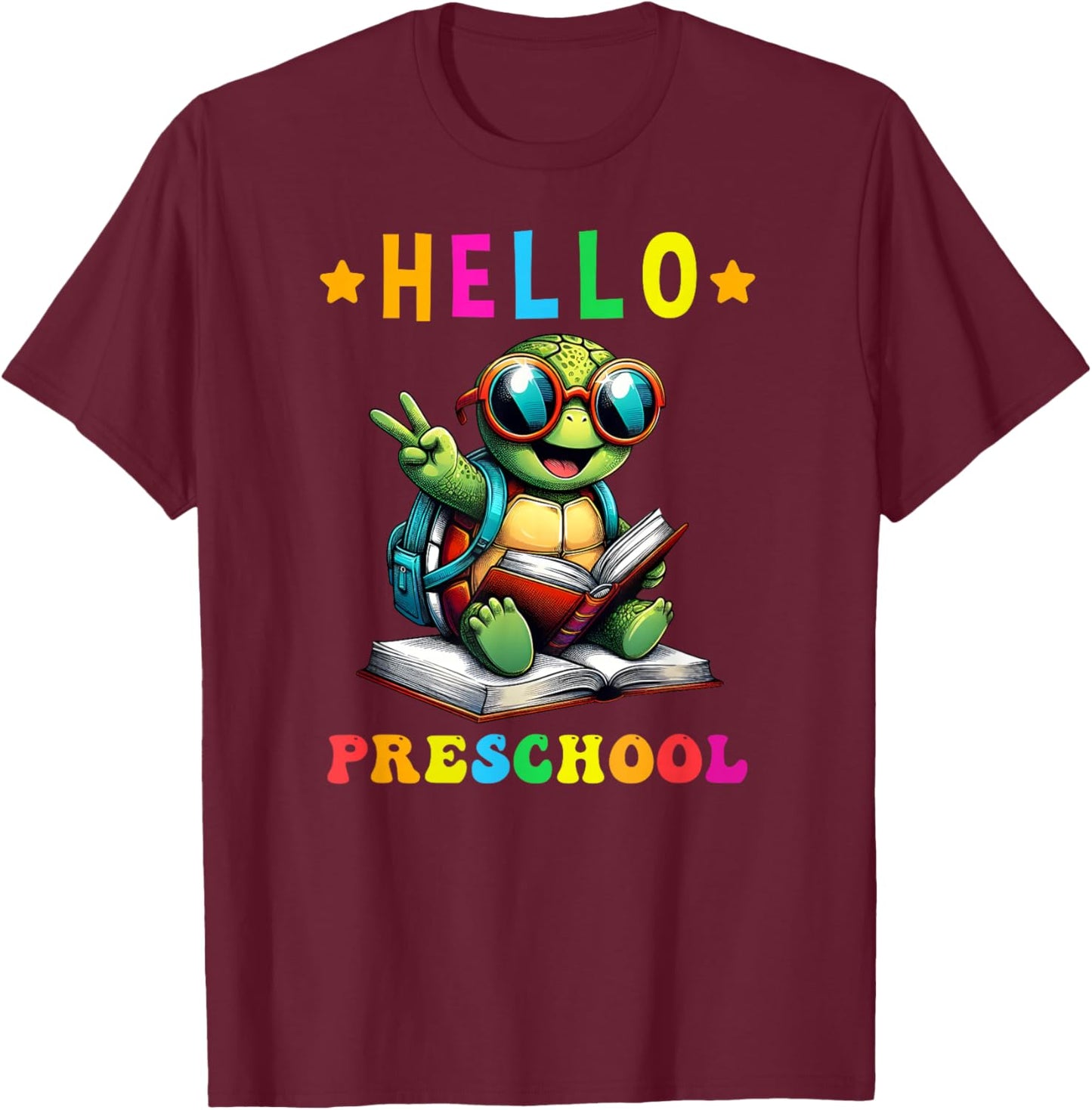 Hello Preschool Turtle Lovers Back to School Kids Boys Girls T-Shirt - T-Shirt | Maroon