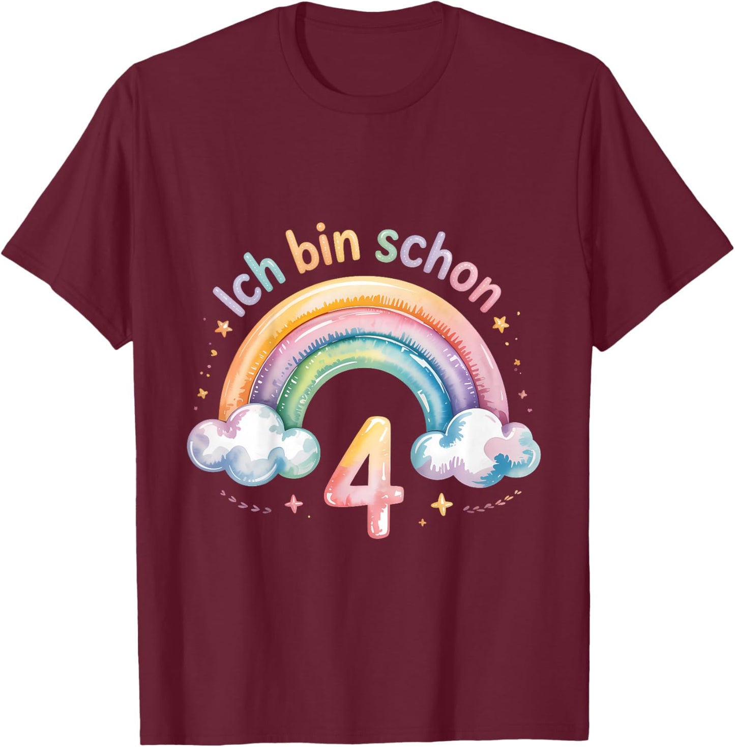 Ich Bin Schon 4 Regenbogen Geburtstag T-Shirt - T-Shirt | Maroon