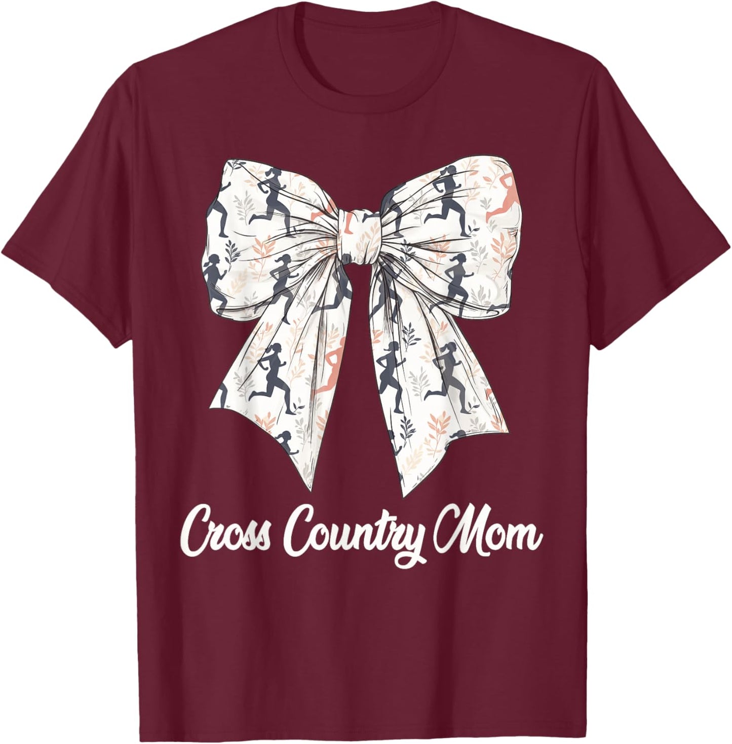 Cross Country Mom Coquette Bow Cute XC Lovers Mothers Day T-Shirt - T-Shirt | Maroon
