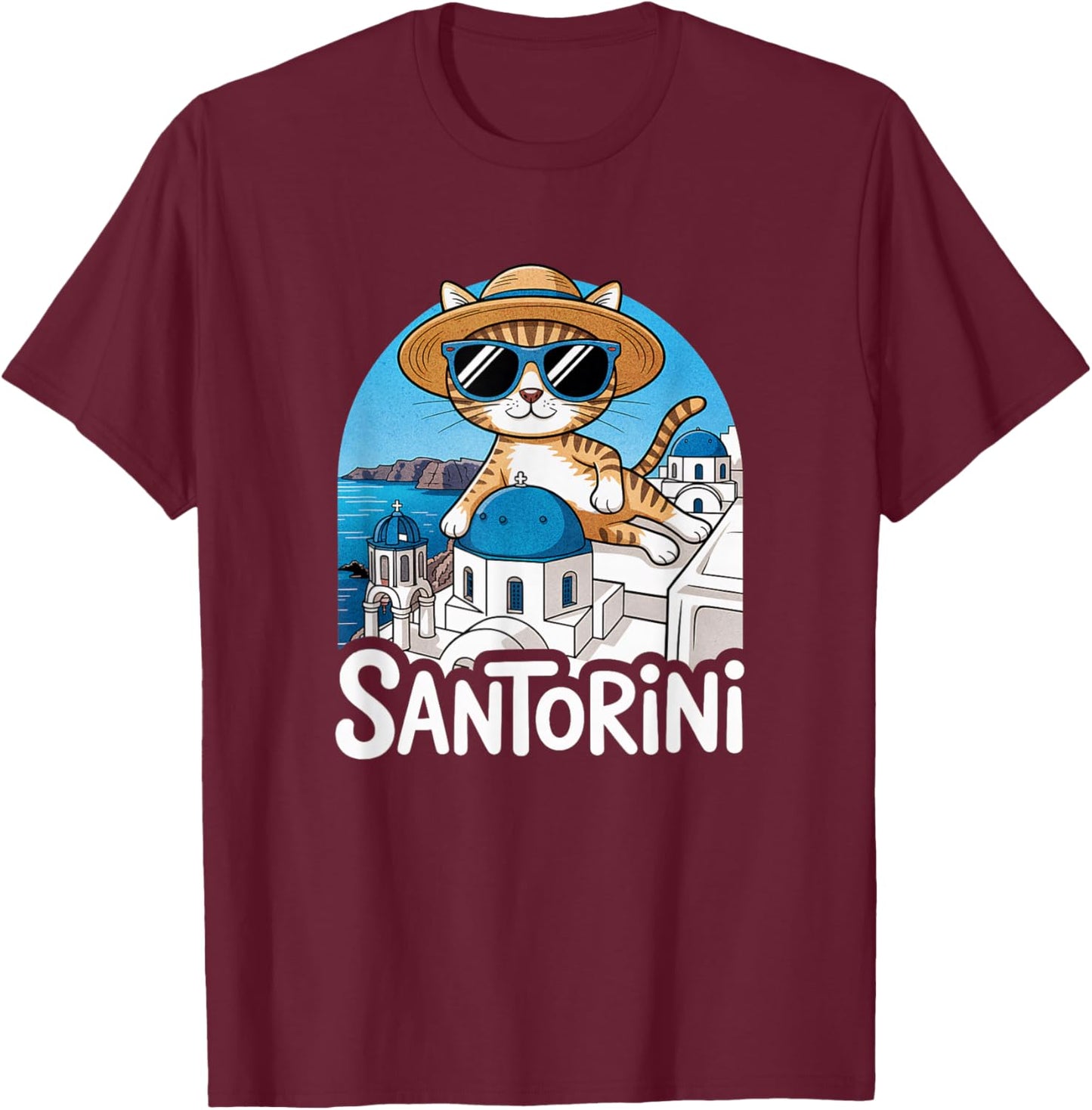 Santorini Greece Souvenir/Santorini Cat T-Shirt - T-Shirt | Maroon