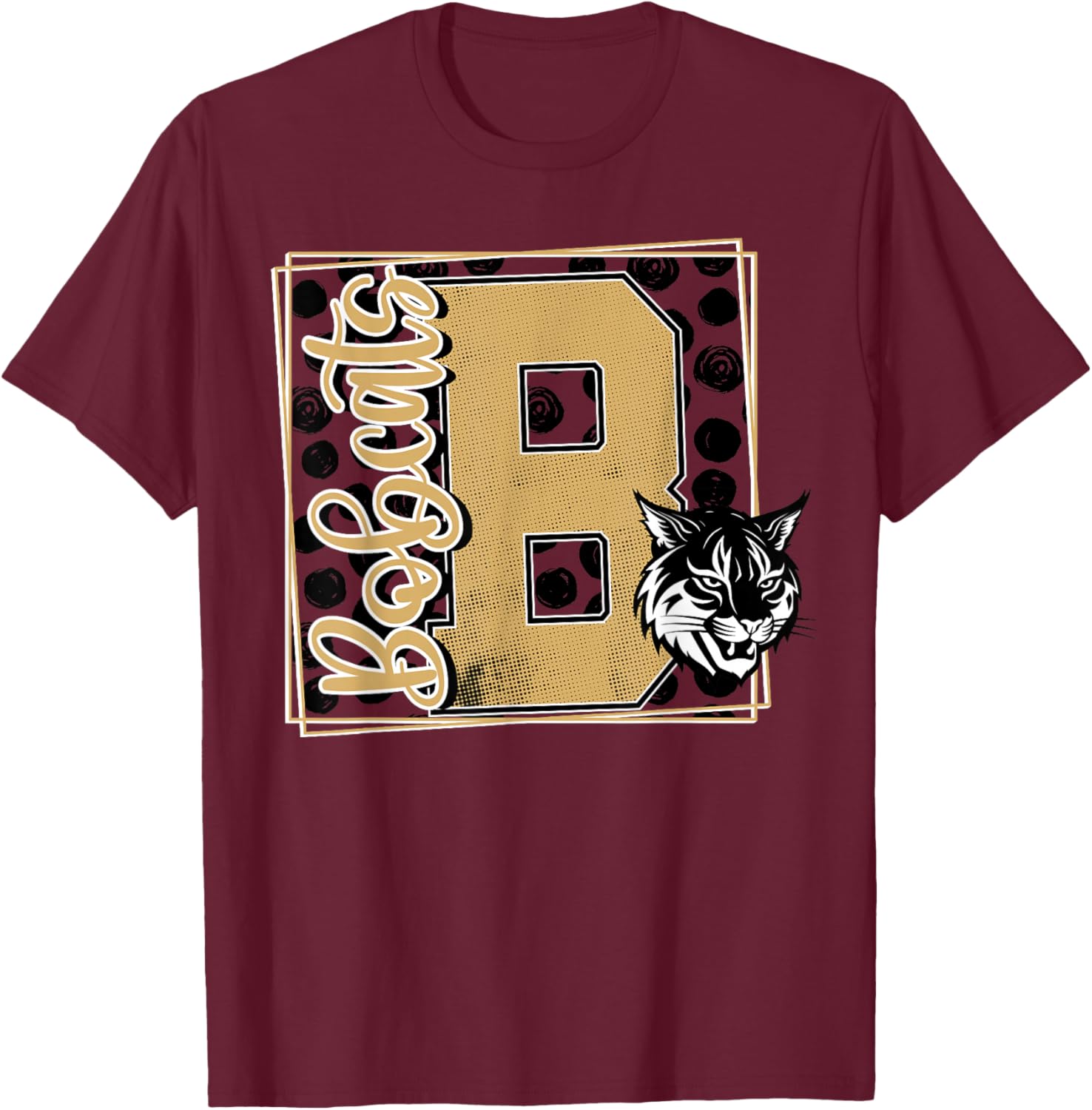 Bobcat Pride School Spirit Mascot Gold Bobcats Game Day T-Shirt - T-Shirt | Maroon