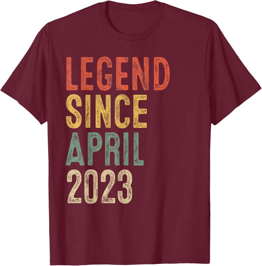 Legend April 2023 3rd Birthday Boy Girl 3 Year Old T-Shirt - T-Shirt | Maroon