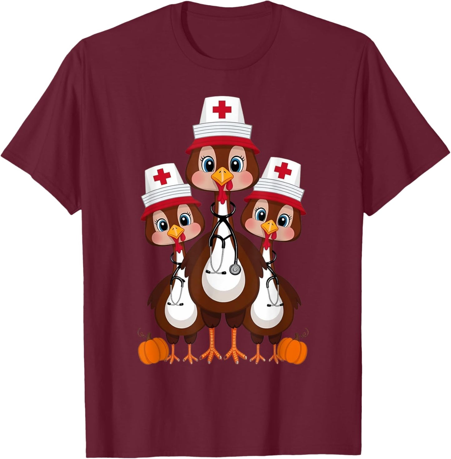 Thanksgiving Scrub Tops Women Turkey Nurse Holiday Nursing T-Shirt - T-Shirt | Maroon