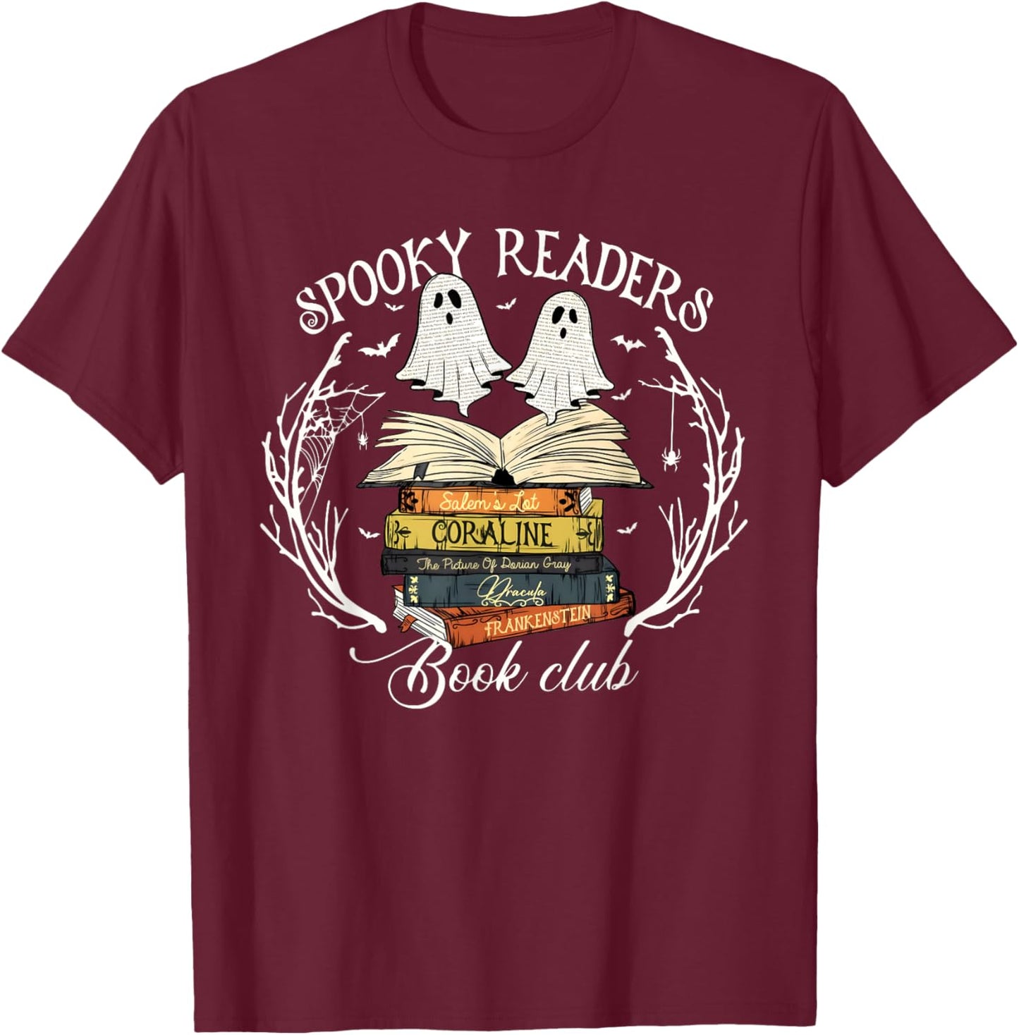 Spooky Readers Book Club Teacher Funny Ghost Happy Halloween T-Shirt - T-Shirt | Maroon