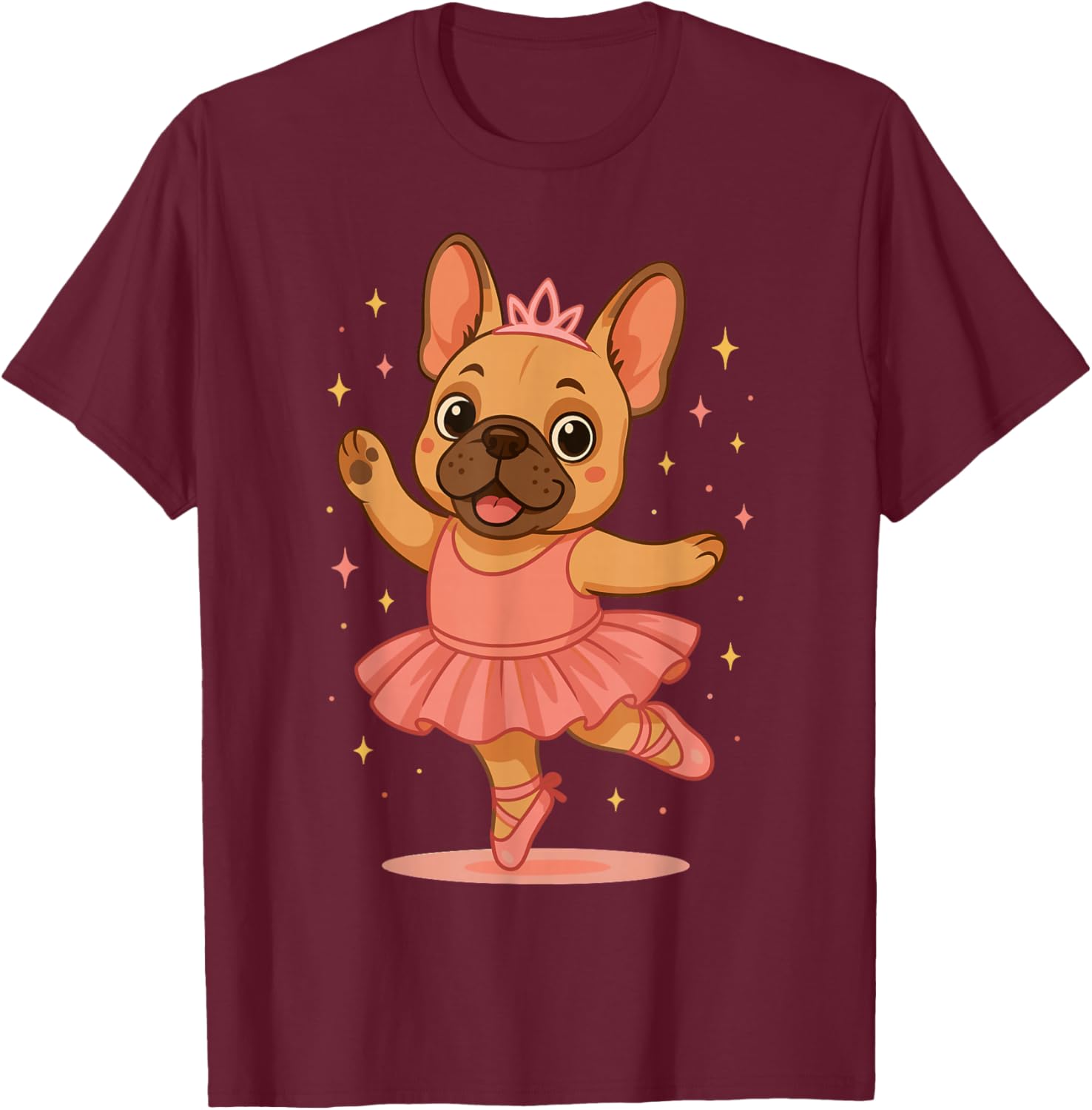 Cute French Bulldog Ballerina Tutu Dog Lover Ballet Dance T-Shirt - T-Shirt | Maroon