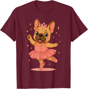 Cute French Bulldog Ballerina Tutu Dog Lover Ballet Dance T-Shirt - T-Shirt | Maroon