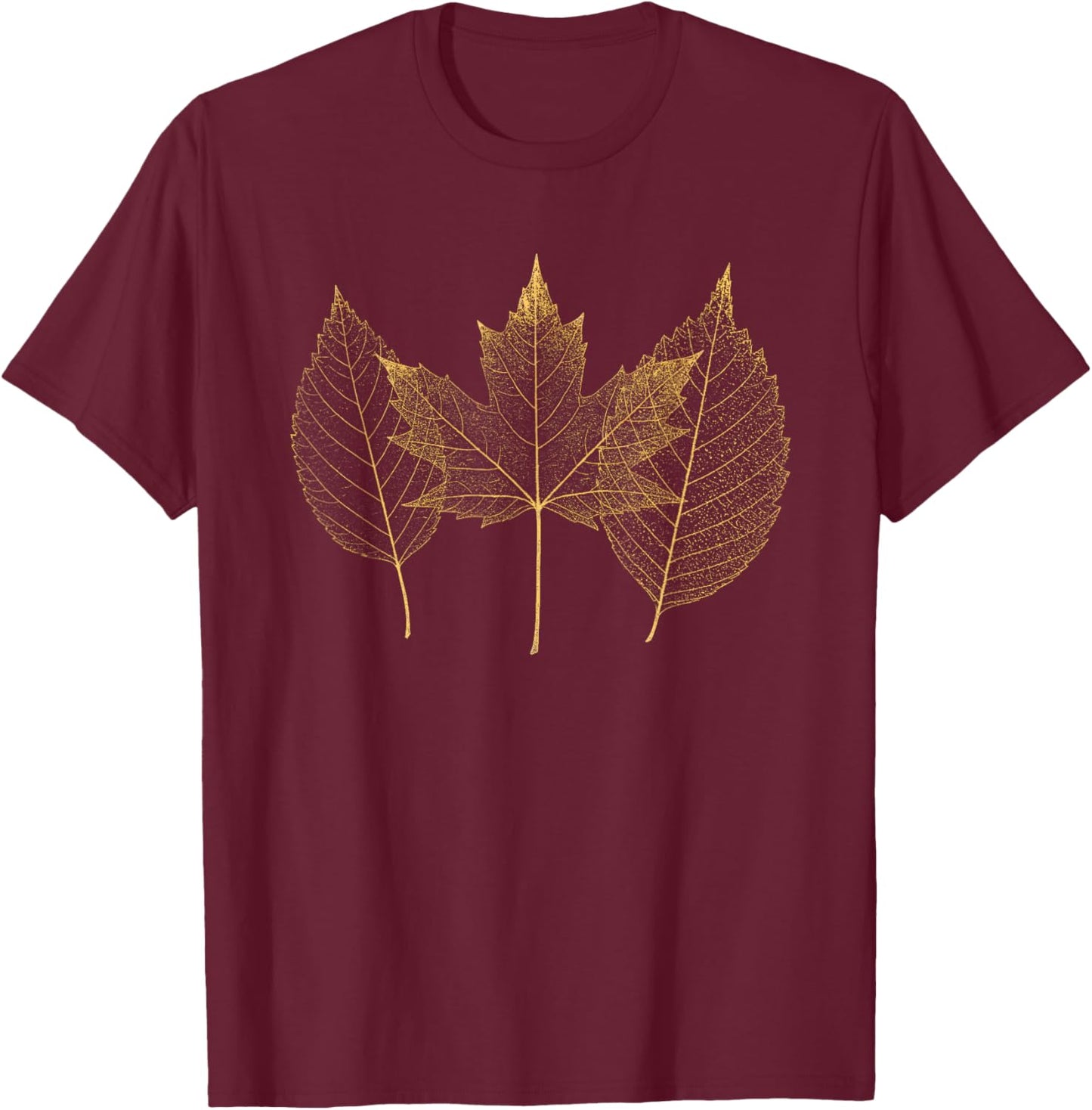 Golden Fall Leaves | Autumn Leaf Thanksgiving Design T-Shirt - T-Shirt | Maroon