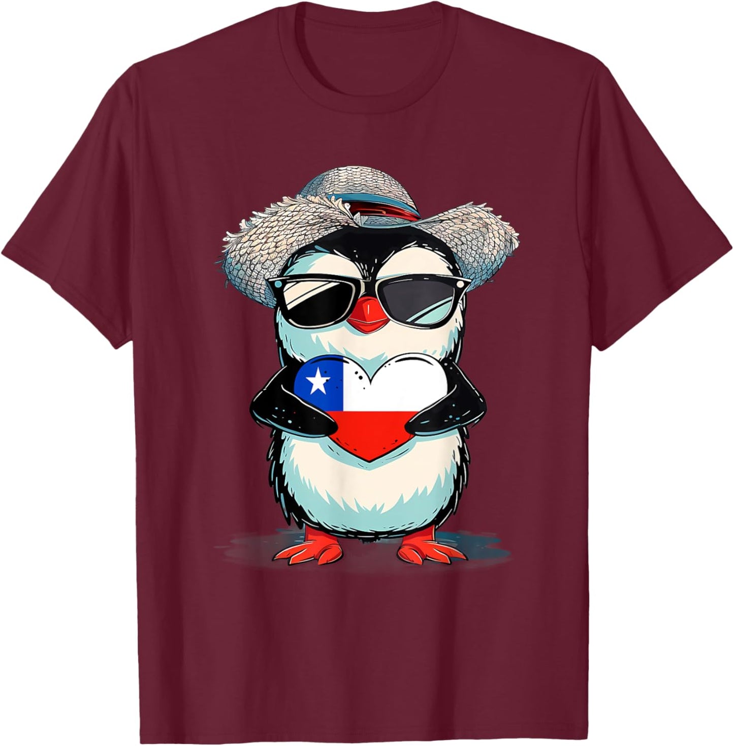 Chilean Flag Heart Penguin Chilean Pride Chilean Roots Chile T-Shirt - T-Shirt | Maroon