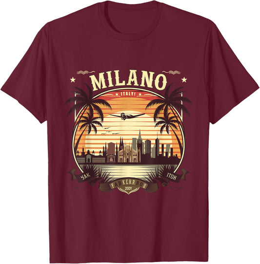 Milano Italia Skyline Vintage Italy Souvenir Aesthetic T-Shirt - T-Shirt | Maroon