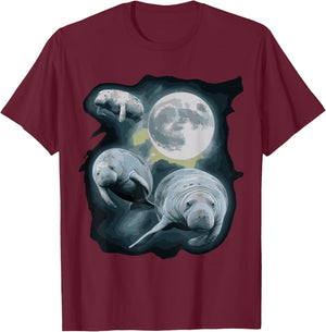 Three Manatee Howling At The Moon T-Shirt - T-Shirt | Maroon