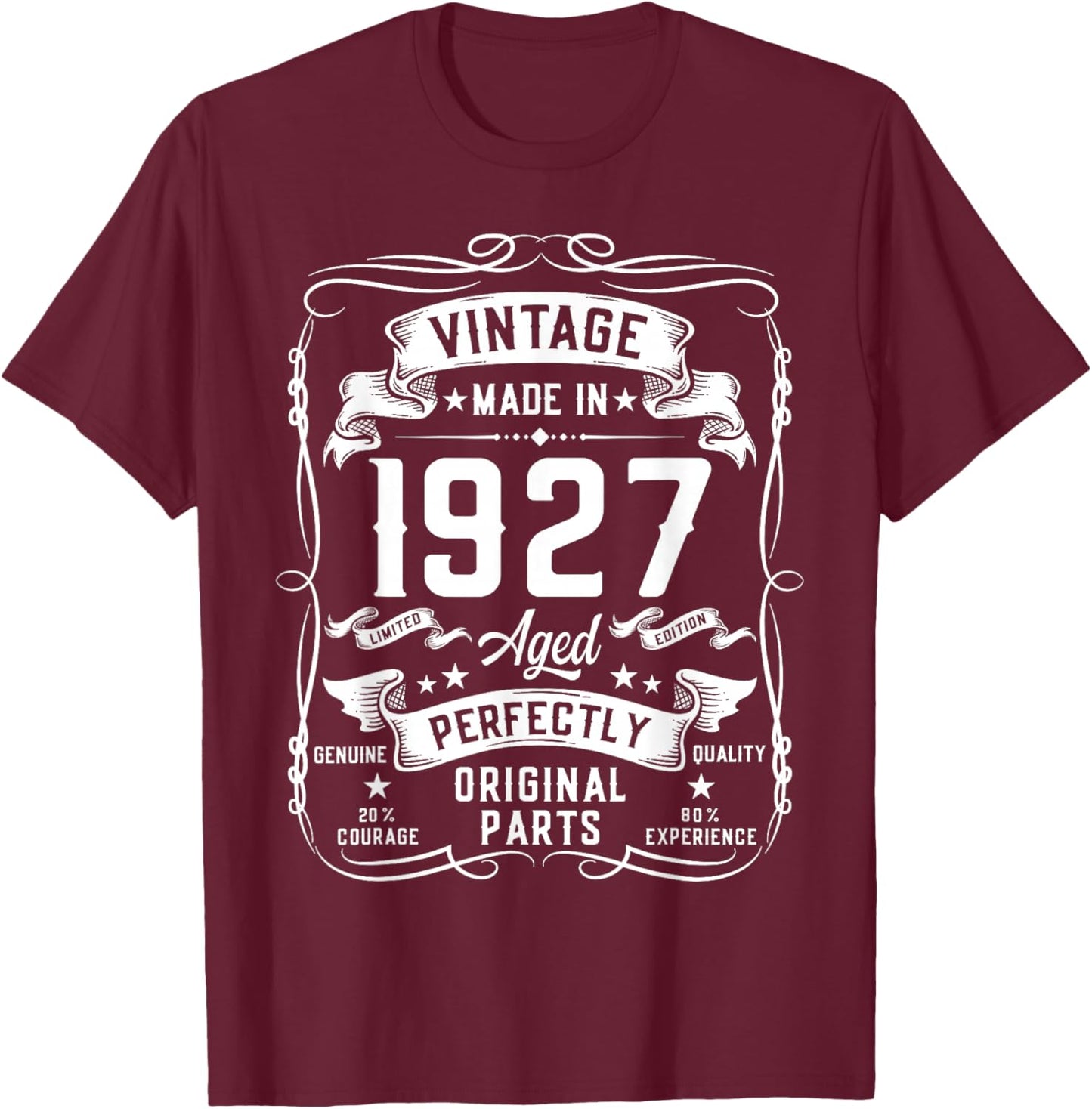 Vintage 1927 99yr 99th Birthday Gifts 99 Years Old T-Shirt - T-Shirt | Maroon