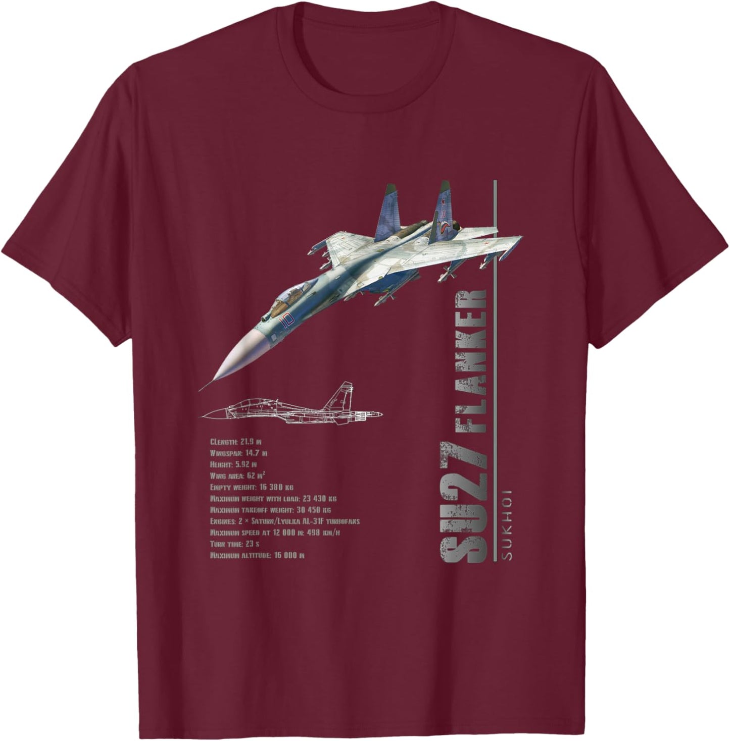 SU-27 Flanker Jet Fighters-Spec T-Shirt - T-Shirt | Maroon