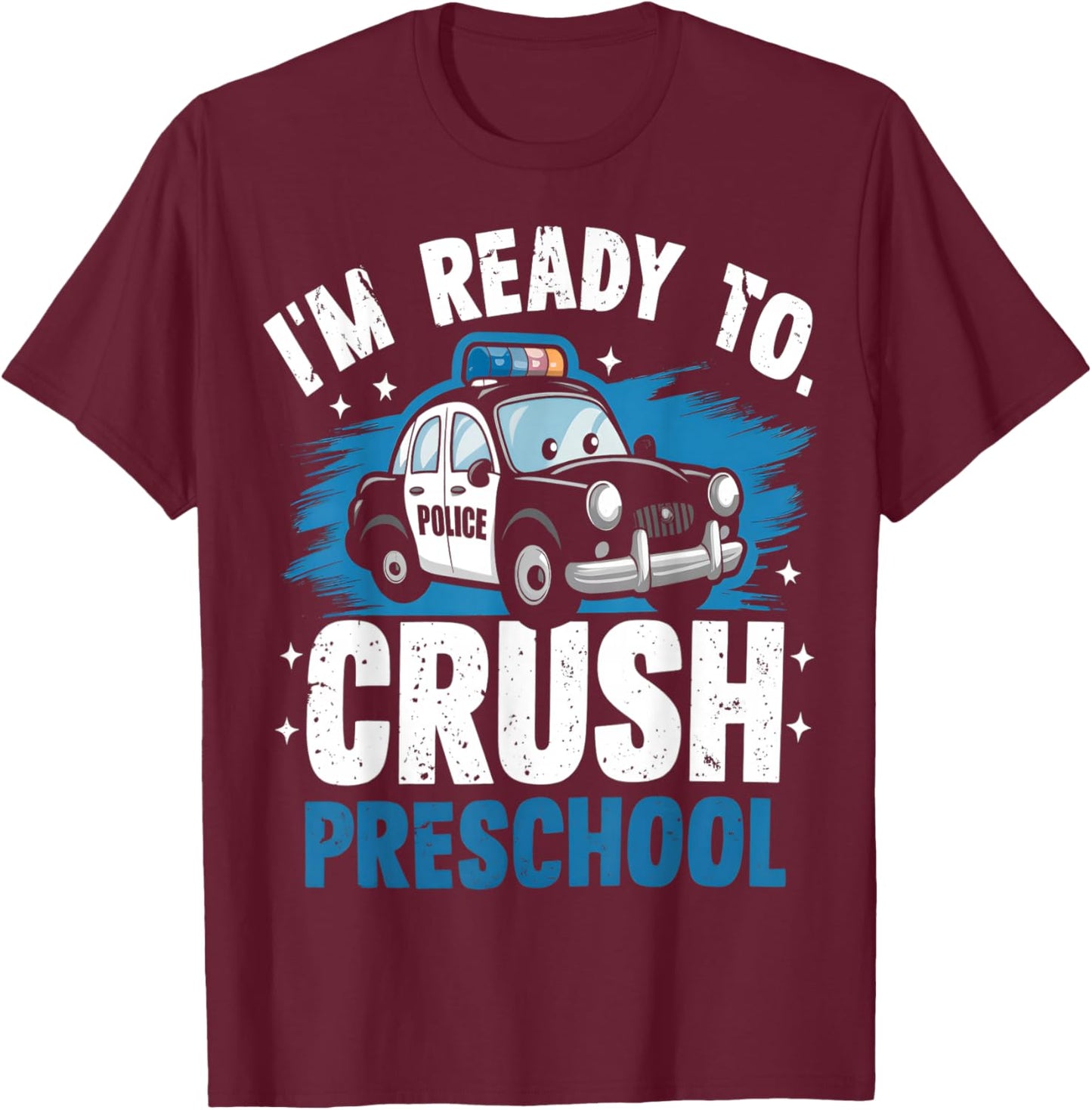 Back To School First Day Of Preschool Police Car Boys T-Shirt - T-Shirt | Maroon
