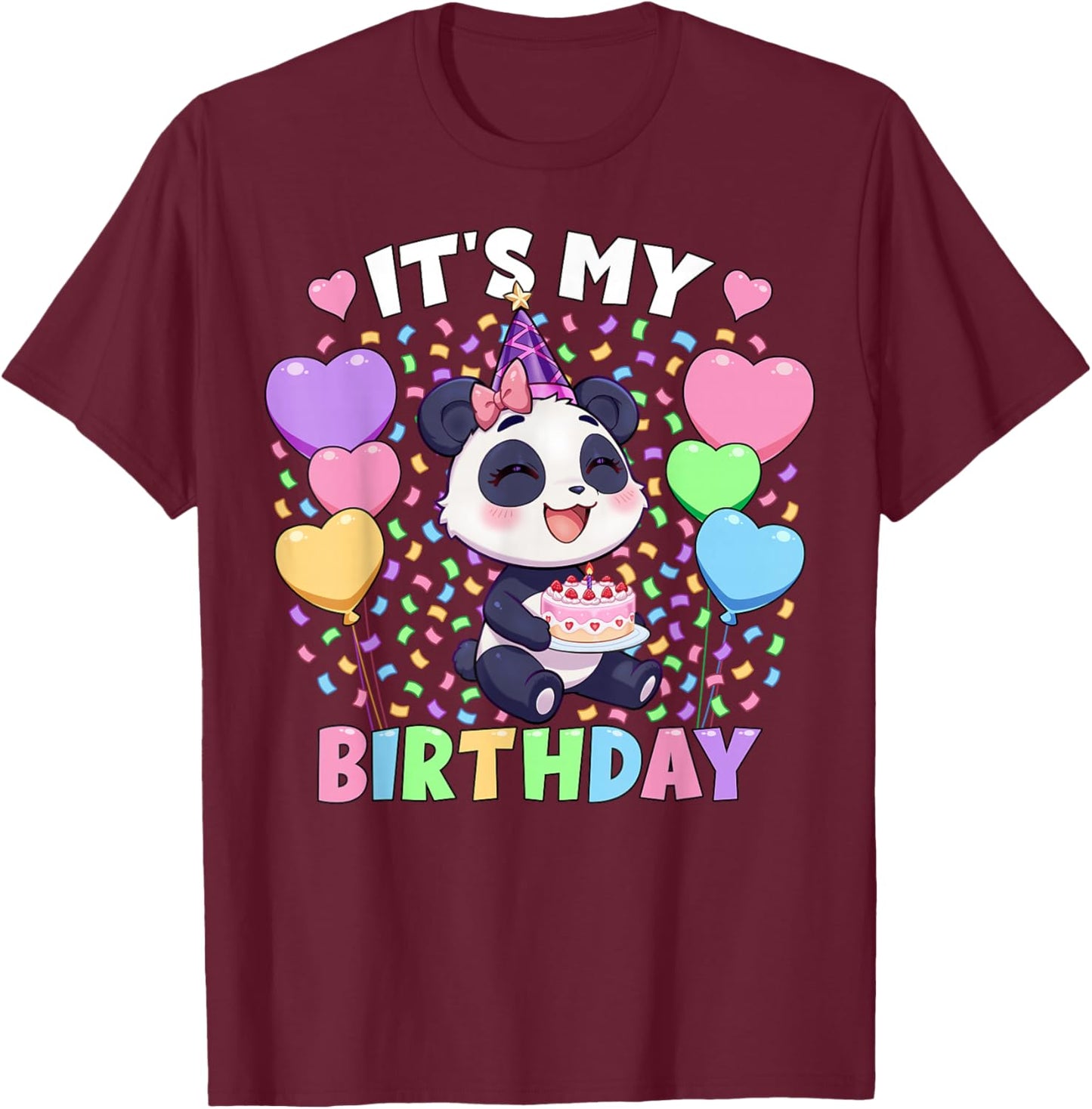 Girls Panda Birthday Shirt | It's My Birthday Panda T-Shirt - T-Shirt | Maroon
