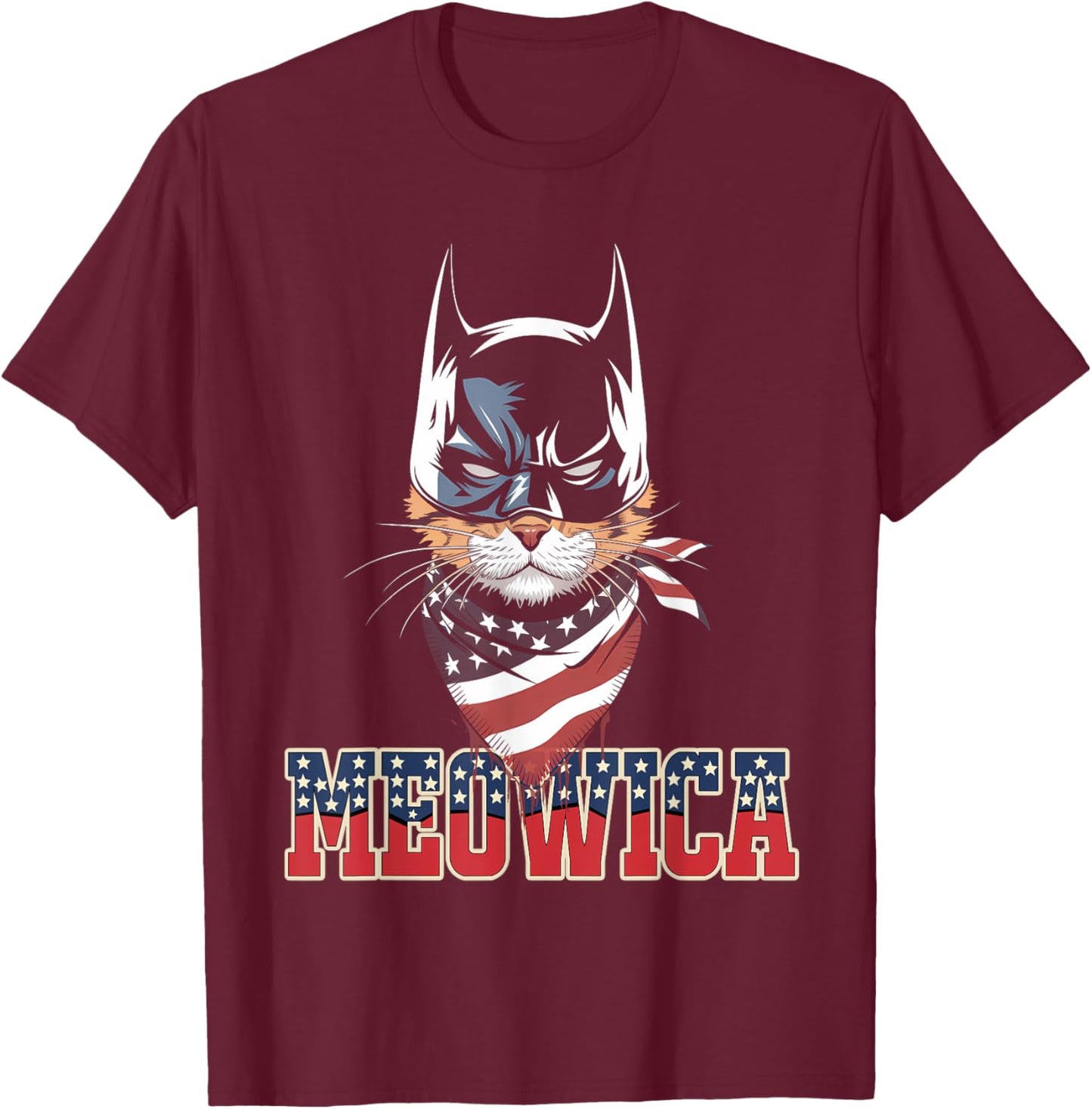 Meowica Funny Catman - US Catman 4th Of July Cat T-Shirt - T-Shirt | Maroon