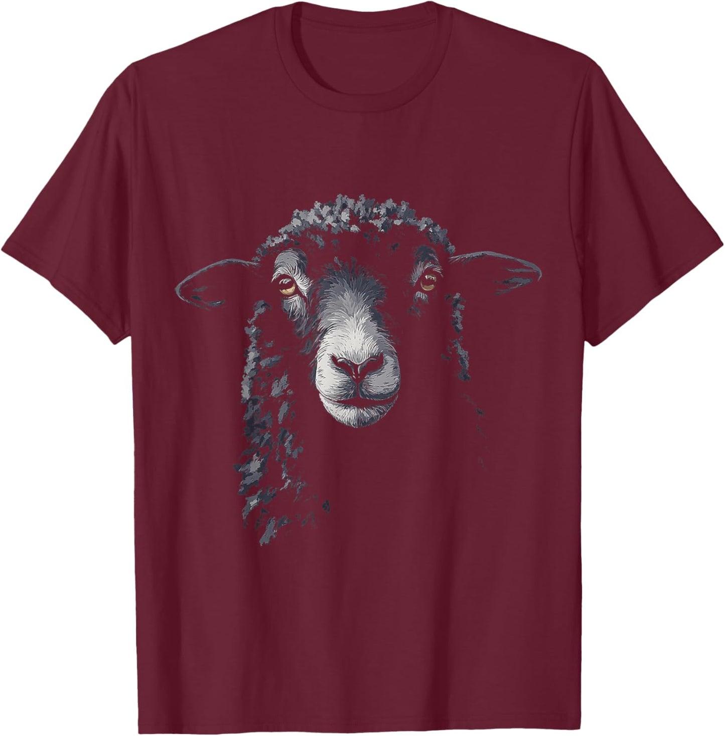 Schaf Gesicht Zeichnung Kunst Tierliebhaber Portrait Motiv Schaf T-Shirt - T-Shirt | Maroon