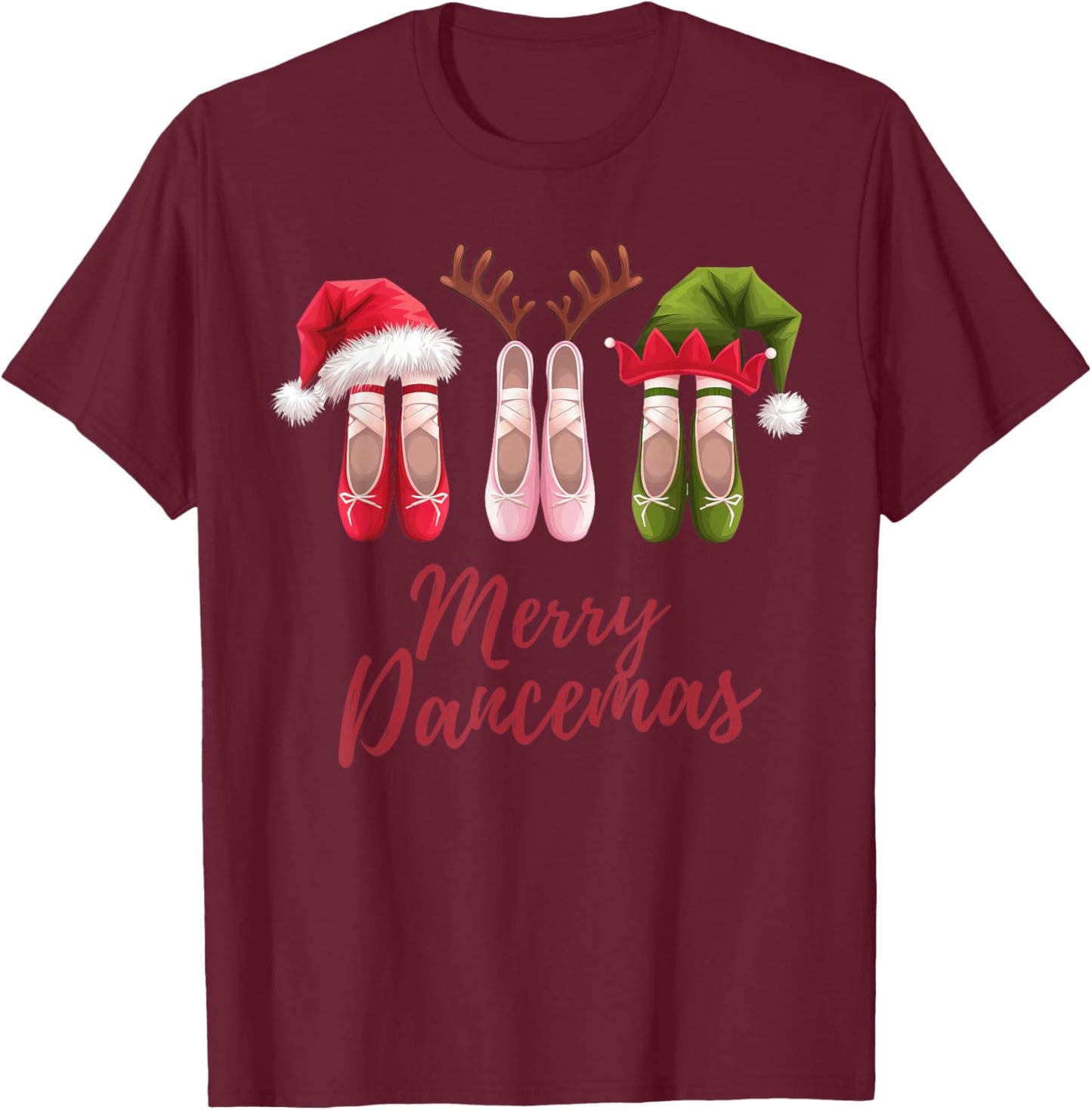 Ballet Dancer Ballerina Merry Dancemas Pointe Shoe Christmas T-Shirt - T-Shirt | Maroon