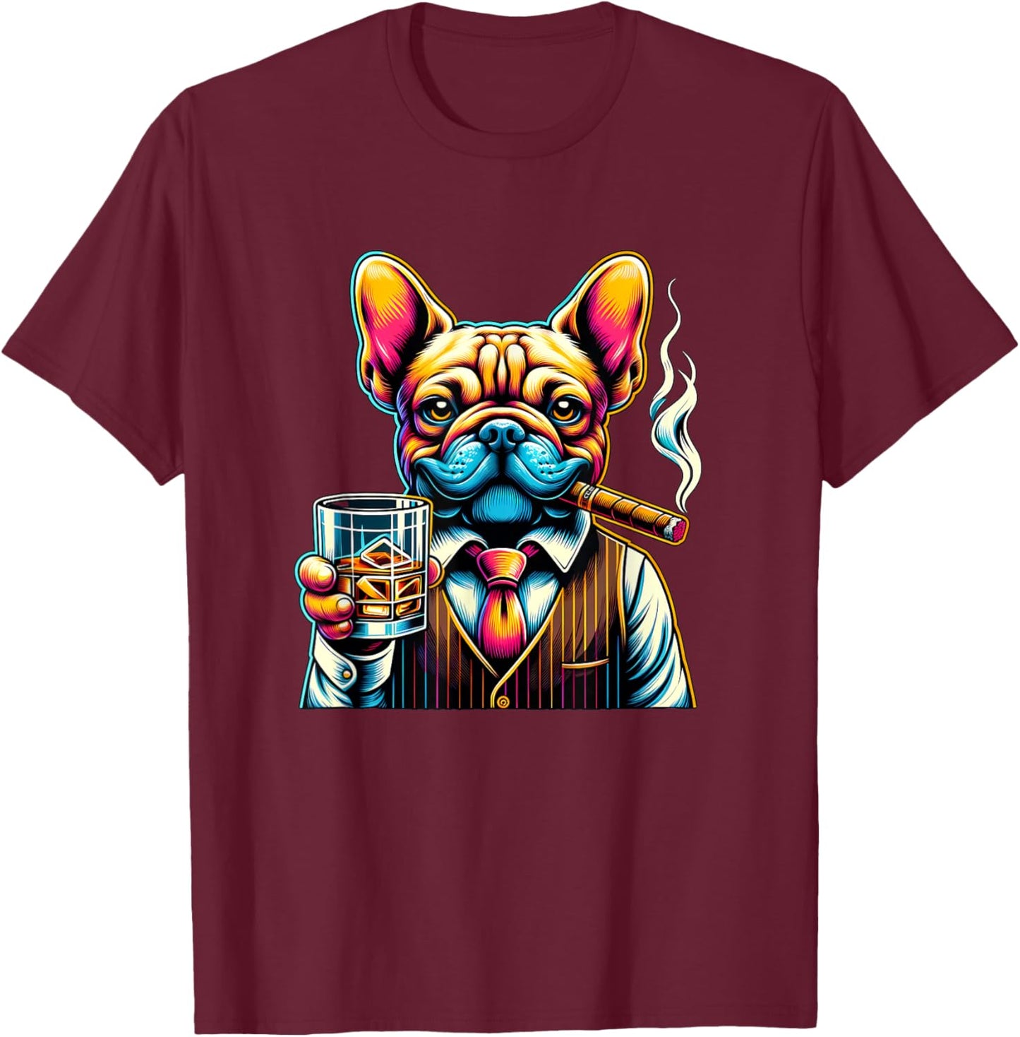 Frenchie dog Cigar And Whiskey Men Women T-Shirt - T-Shirt | Maroon