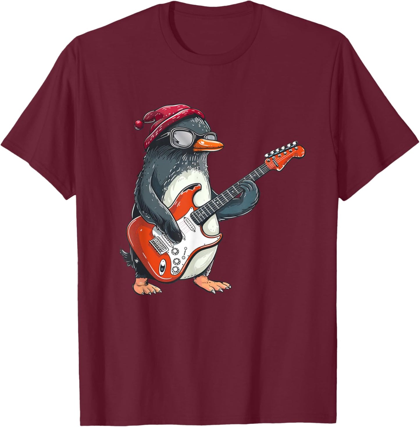 Awesome Guitar Penguin Costume for Boys and Girls T-Shirt - T-Shirt | Maroon