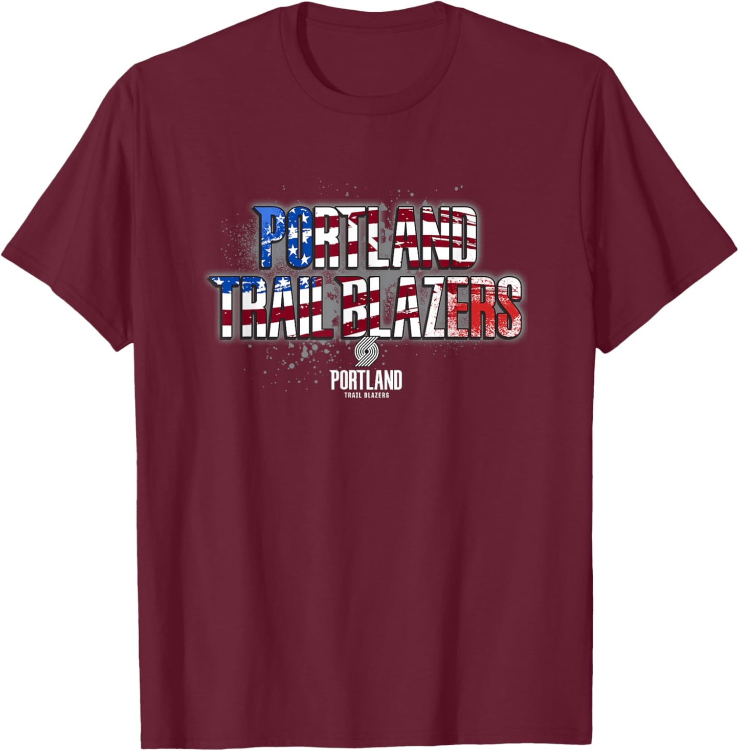 NBA Portland Trail Blazers American Flag Distressed Paint T-Shirt - T-Shirt | Maroon