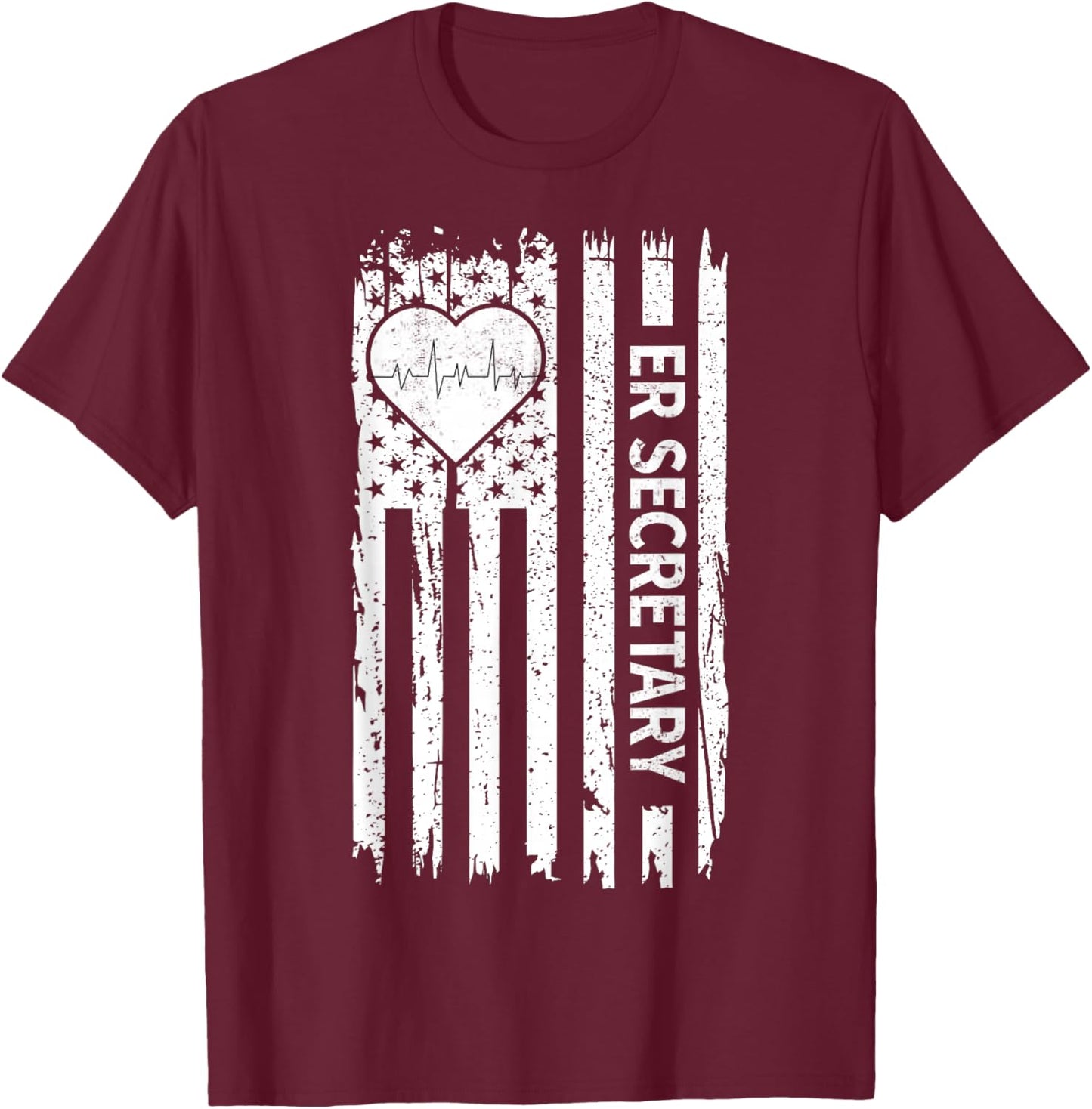 USA Flag Emergency Department ER Secretary T-Shirt - T-Shirt | Maroon