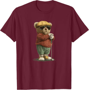 Rich Golf Teddy Bear Costume for Golfing Sport Lovers T-Shirt - T-Shirt | Maroon