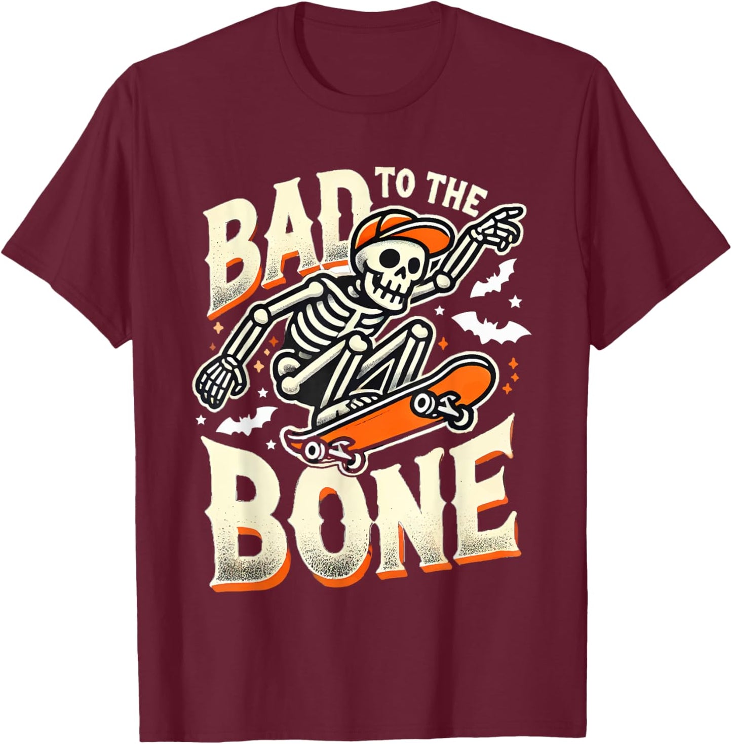Bad To The Bone Skate Skateboard Shirt Youth Boys Girls T-Shirt - T-Shirt | Maroon