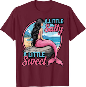 Little Salty Little Sweet Funny Salt Squad Mermaid Salty T-Shirt - T-Shirt | Maroon