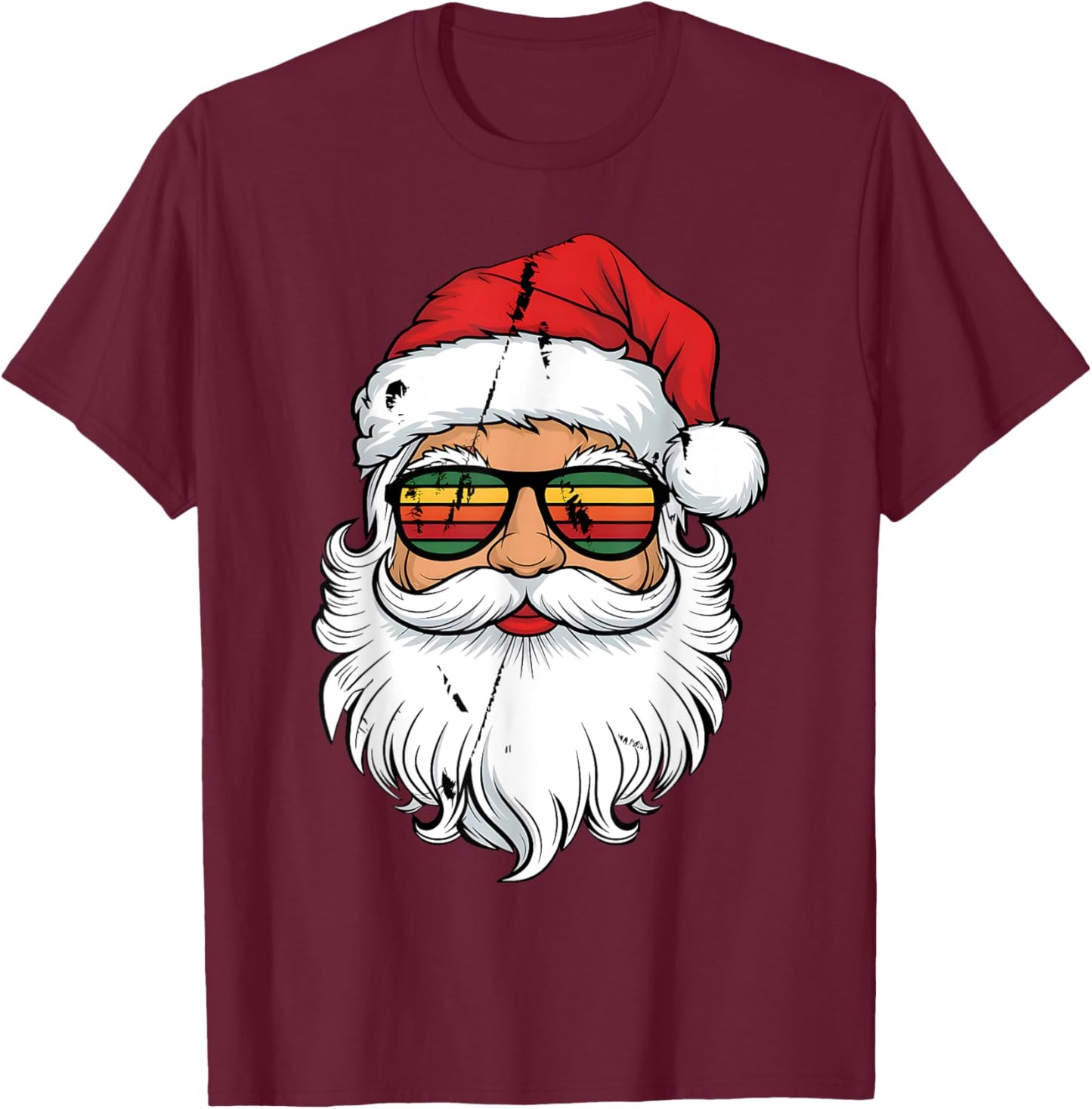 Santa Face Retro Sunglasses Christmas Men Boys Xmas Santa T-Shirt - T-Shirt | Maroon