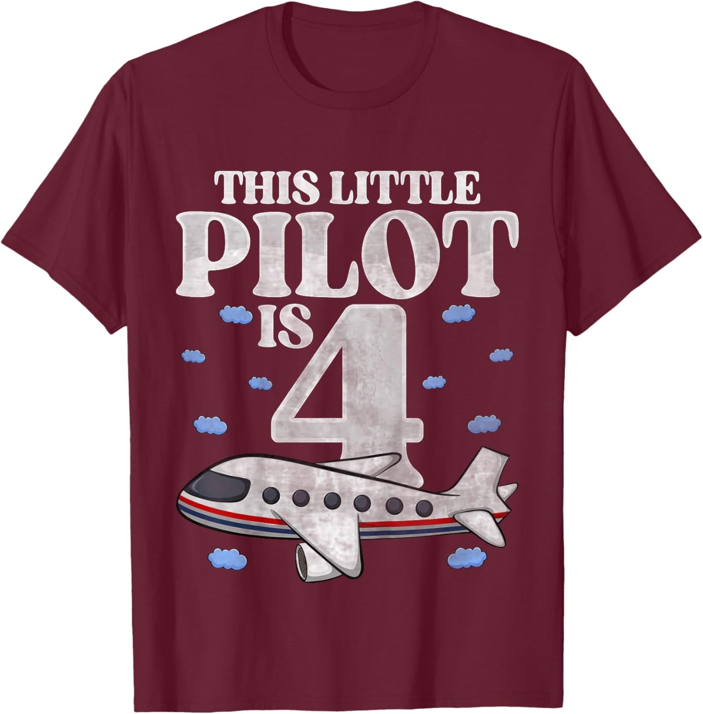 Kids This Little Pilot Is 4 Airplane Four Years Old 4th Birthday T-Shirt - T-Shirt | Maroon