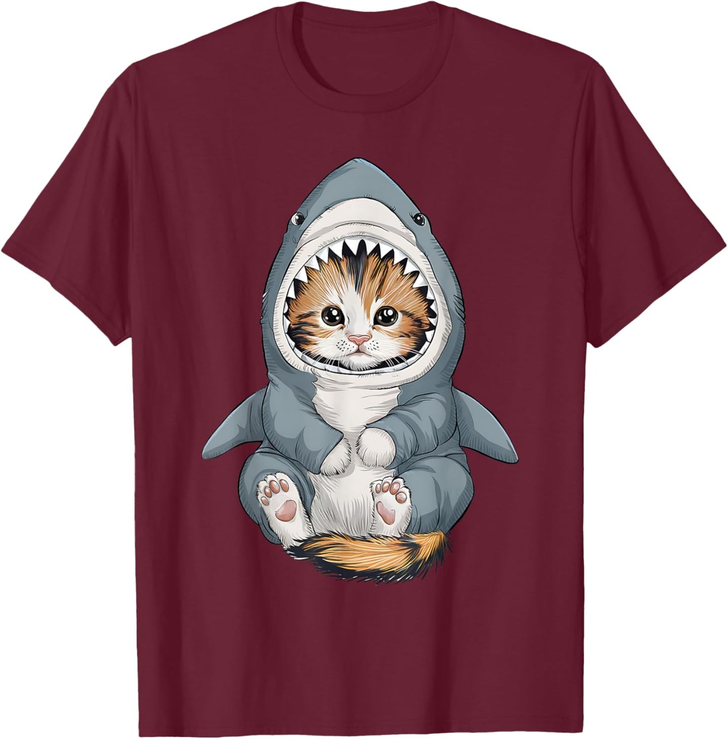 Cute Kitten in a Shark Costume Kitty My Cat is a Shark T-Shirt - T-Shirt | Maroon