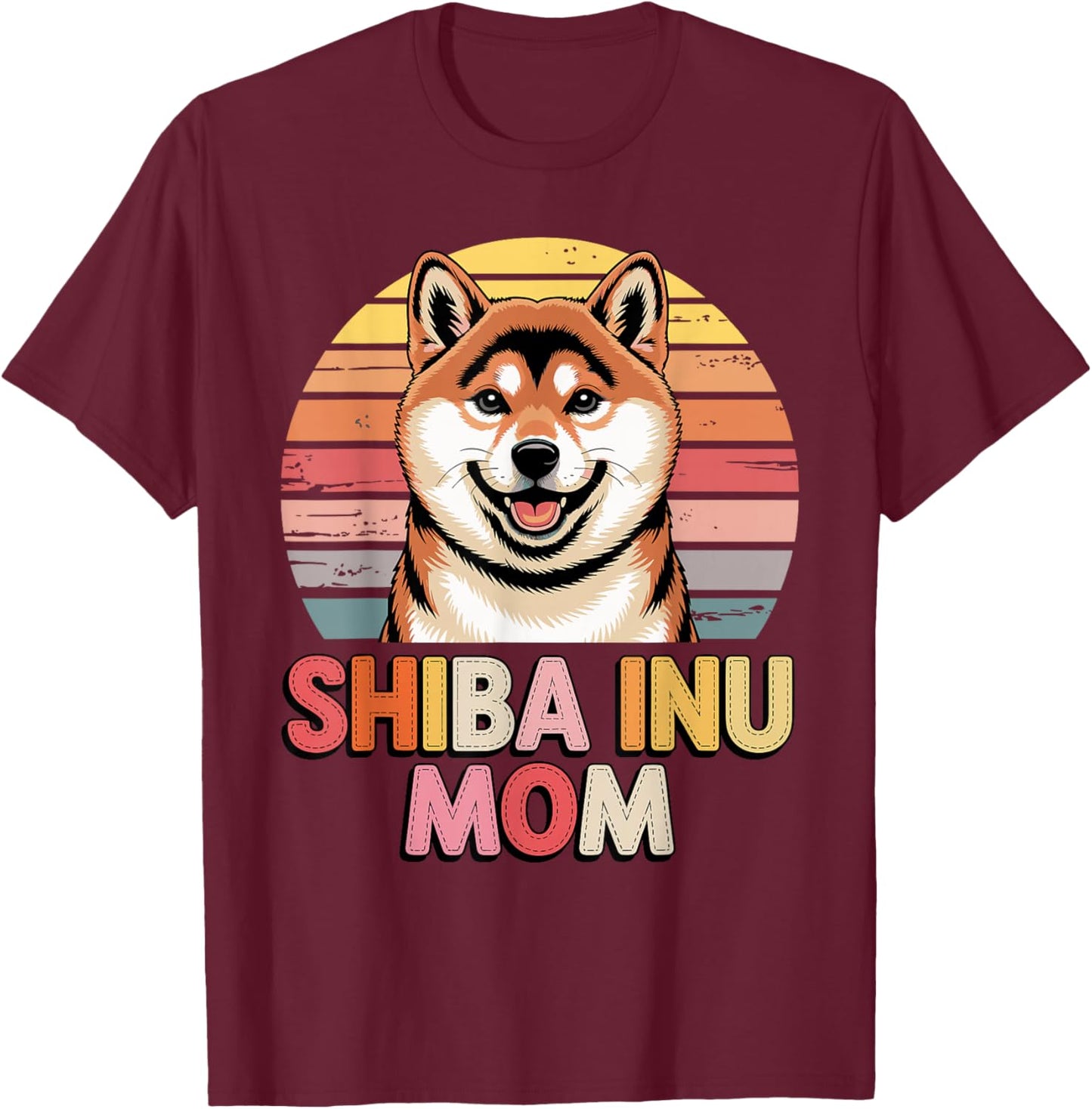 Retro Shiba Inu Mom T-Shirt - T-Shirt | Maroon