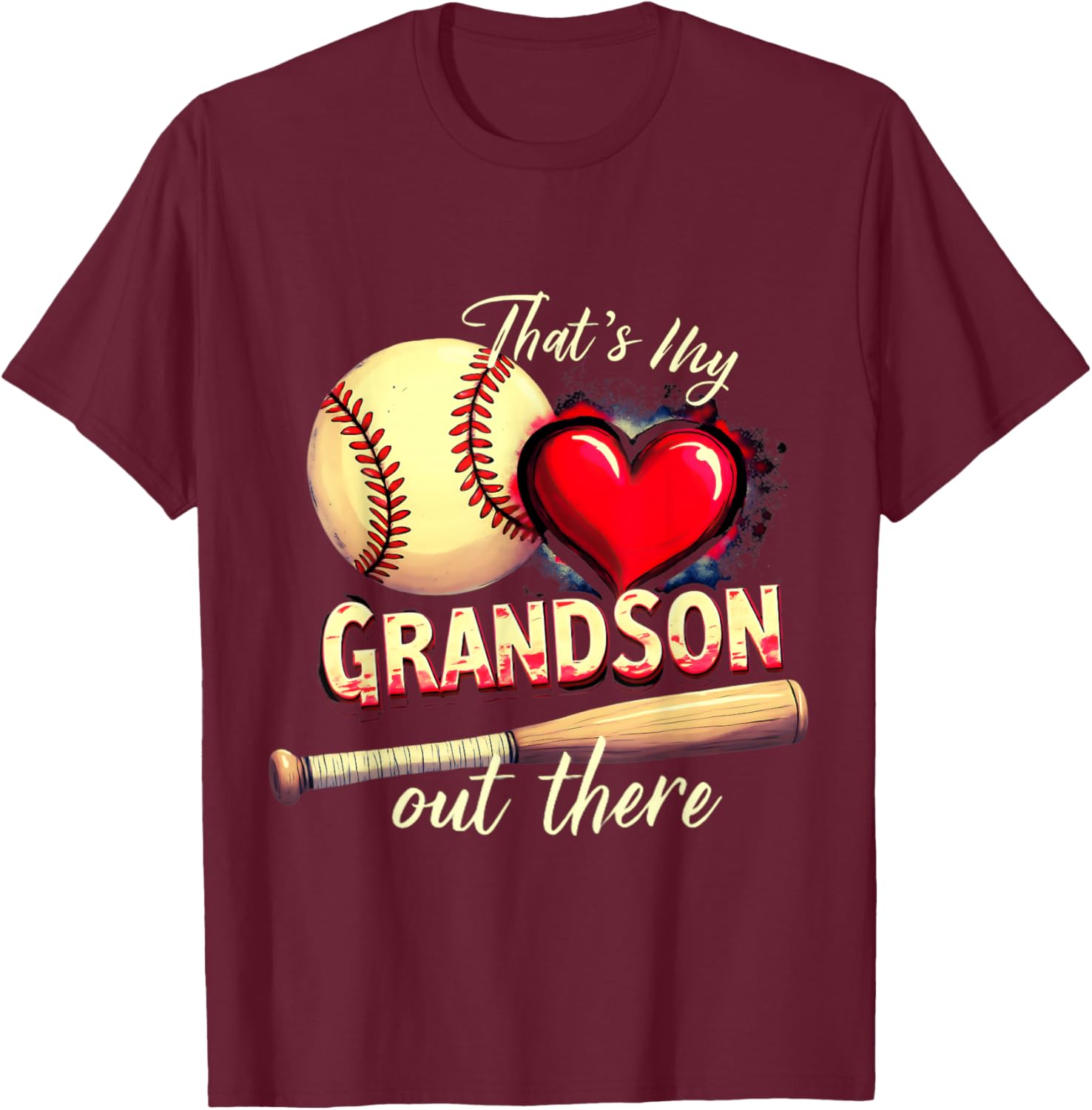 That's My Grandson Funny Women Baseball Grandma Mother's Day T-Shirt - T-Shirt | Maroon