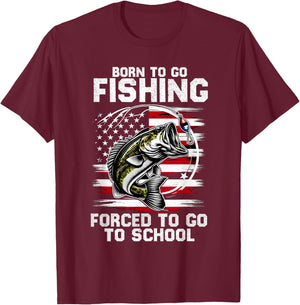 Born To Go Fishing Forced School Funny Fishing Kids Boys T-Shirt - T-Shirt | Maroon