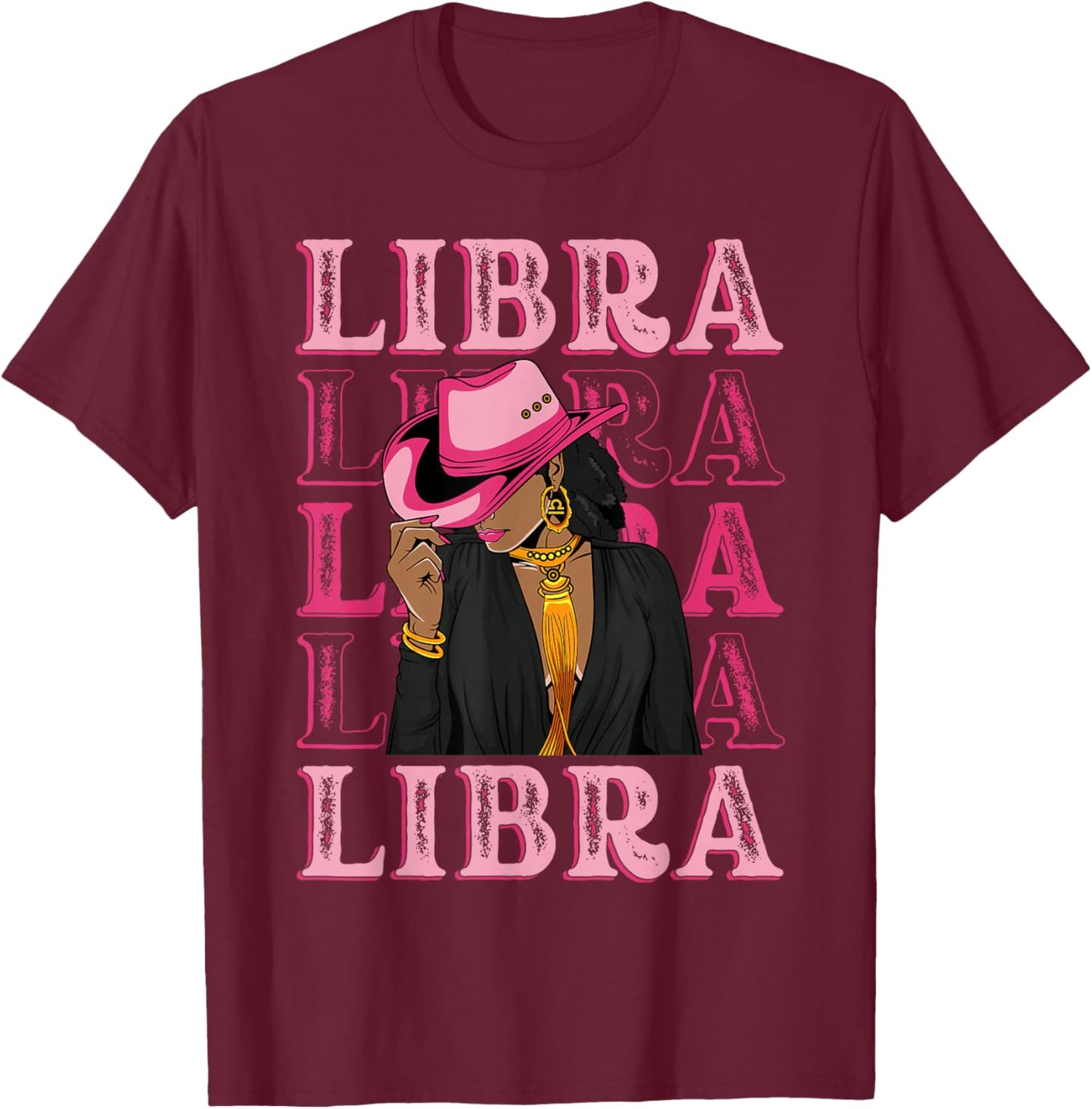 Libra Western Black Cowgirl African American Zodiac T-Shirt - T-Shirt | Maroon