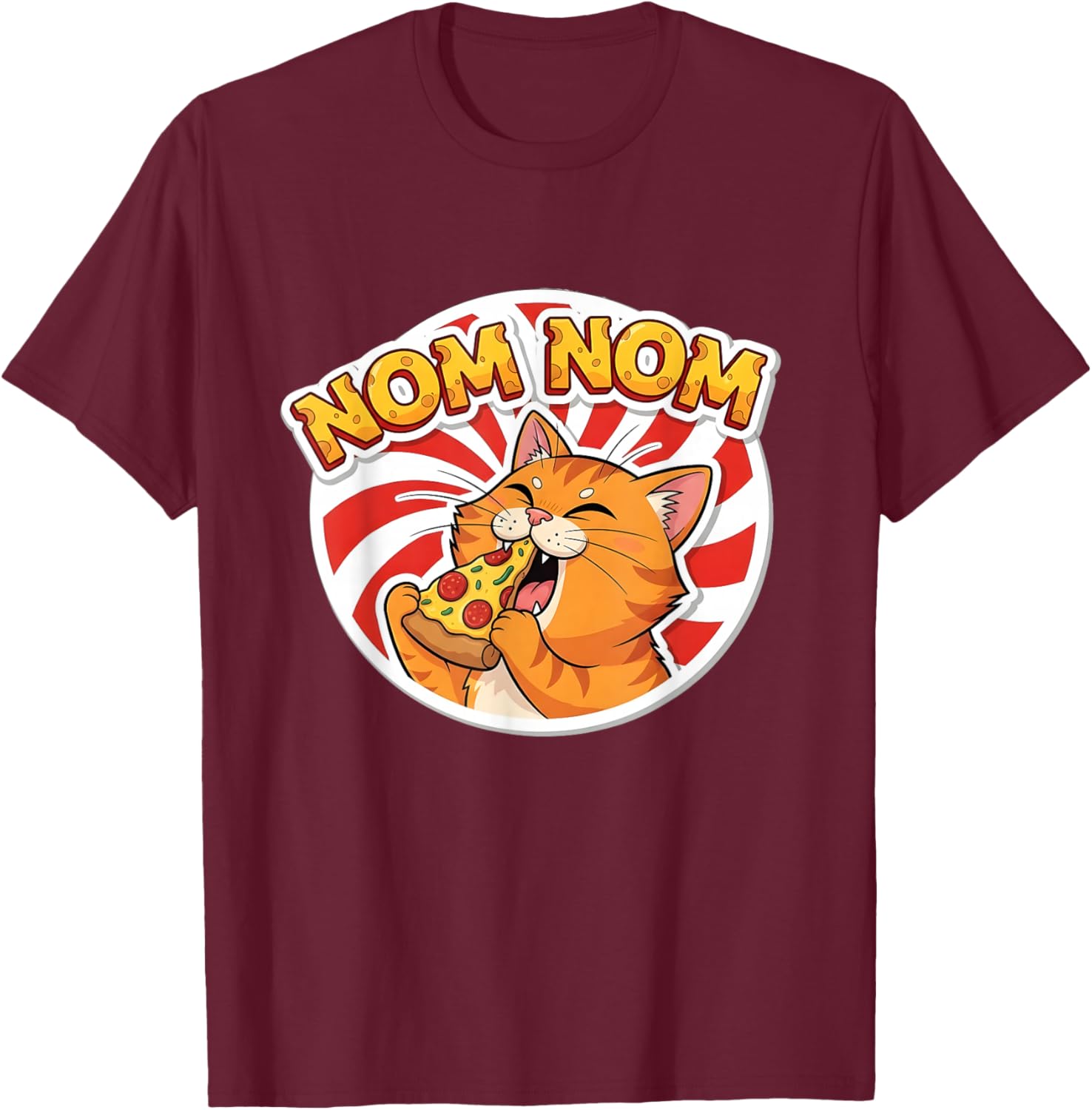 Funny Cat Eating Pizza Nom Nom Meme Women Girls Kids T-Shirt - T-Shirt | Maroon