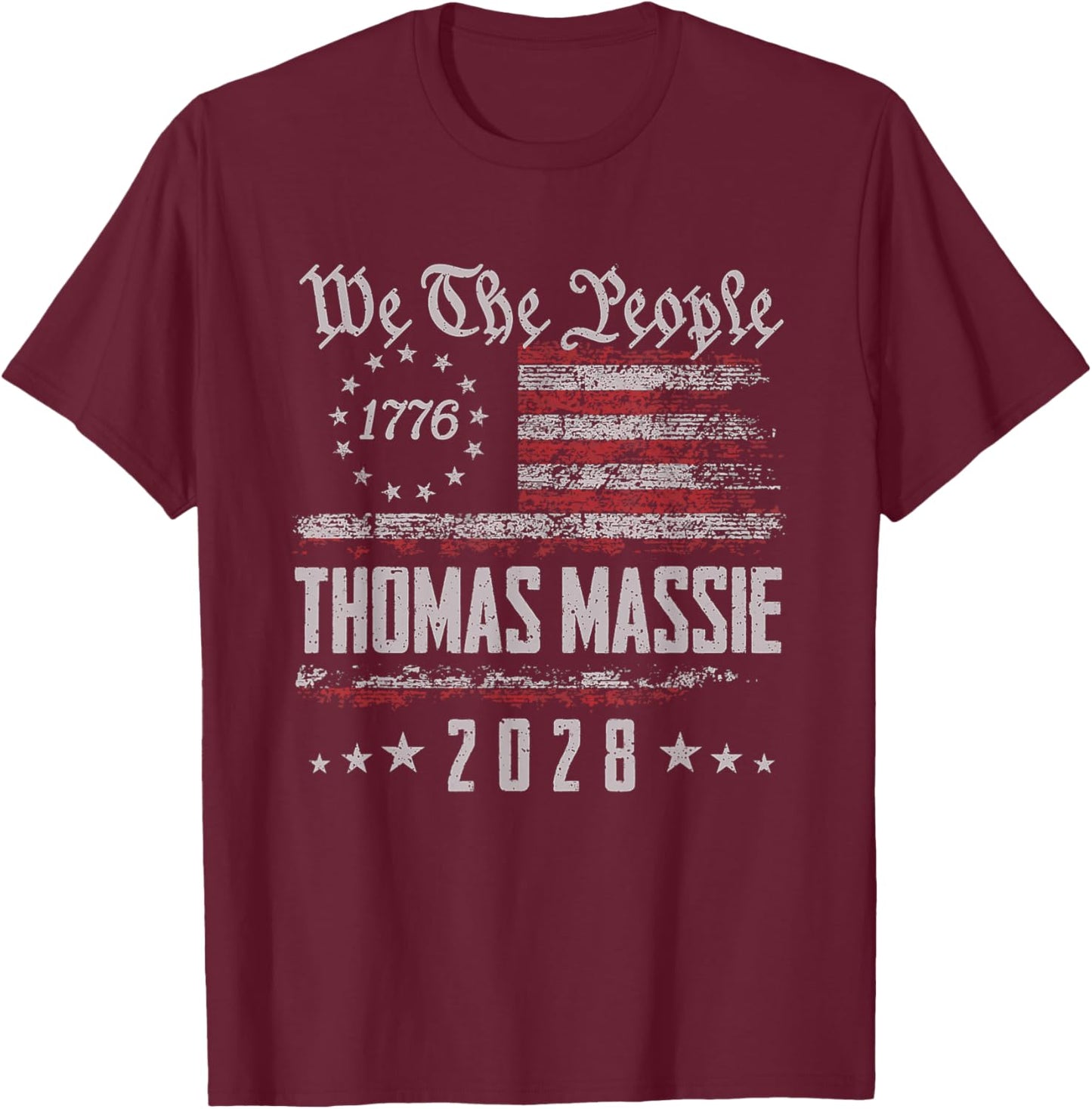 Massie 2028 for President Thomas Massie 2028 US Flag Vintage T-Shirt - T-Shirt | Maroon