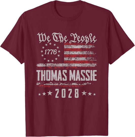 Massie 2028 for President Thomas Massie 2028 US Flag Vintage T-Shirt - T-Shirt | Maroon